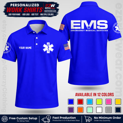 Custom EMS Shirt with Name, Logo & Text | EMS Team Uniform | First Responder Workwear EMSU01