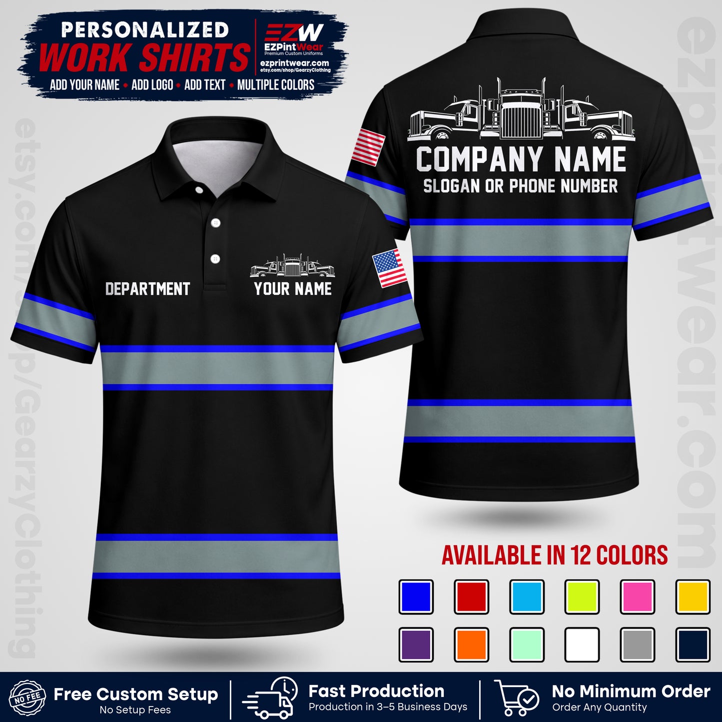 Personalized Truck Driver Workwear Uniform | Custom Safety Stripe Apparel | Non-Reflective Reflective Style Design TW04