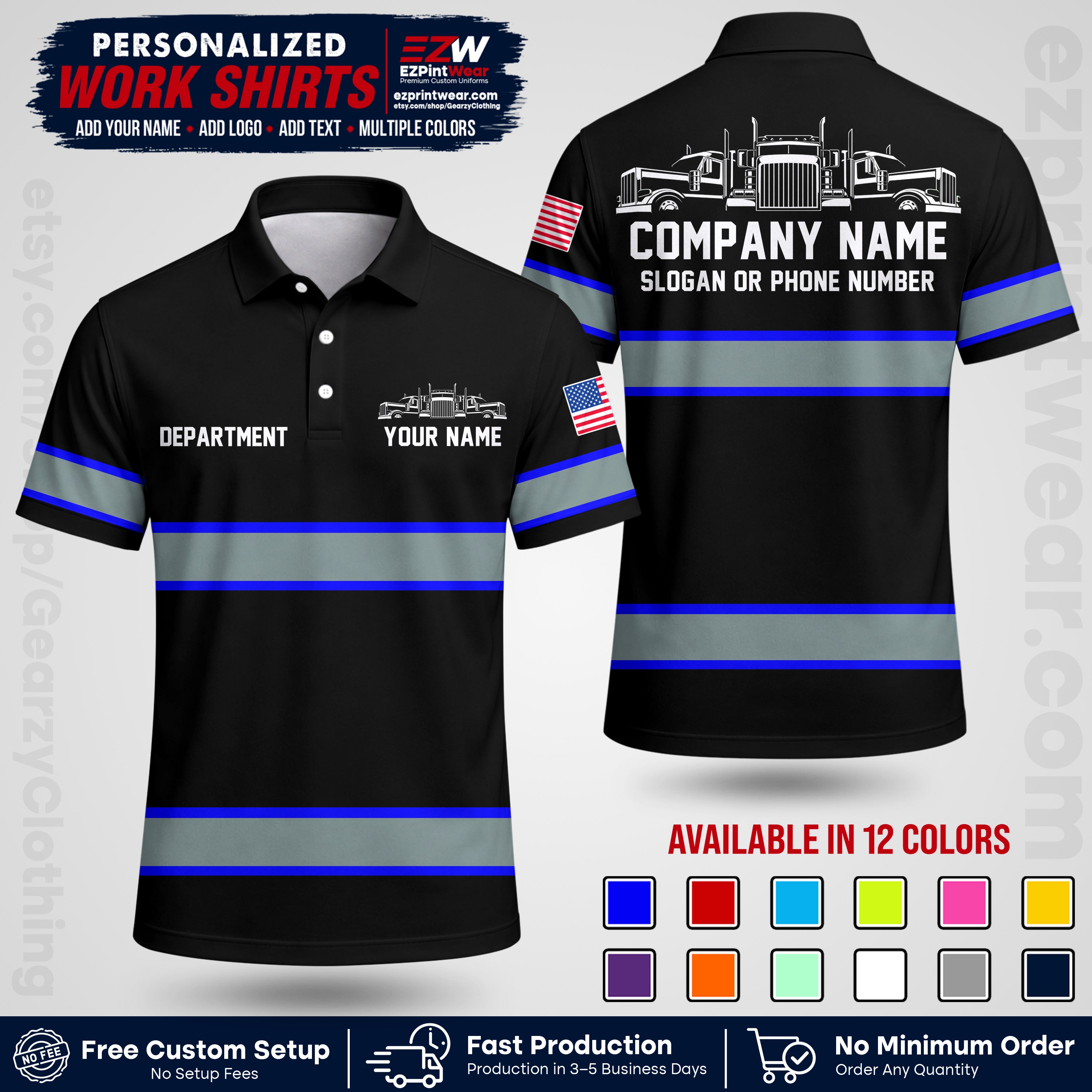 Personalized Truck Driver Workwear Uniform | Custom Safety Stripe Apparel | Non-Reflective Reflective Style Design TW04
