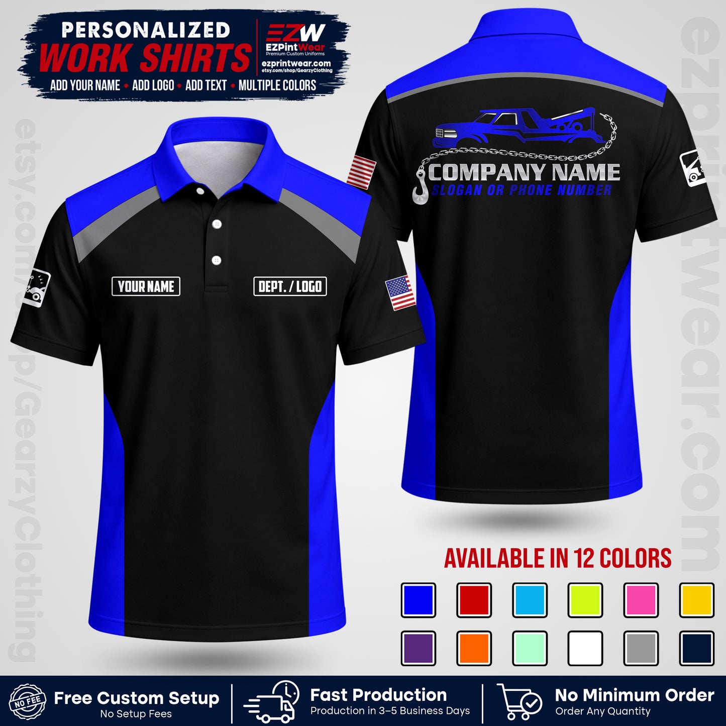 Custom Towing Shirt with Name, Logo & Text | Towing Company Uniform | Workwear TW01