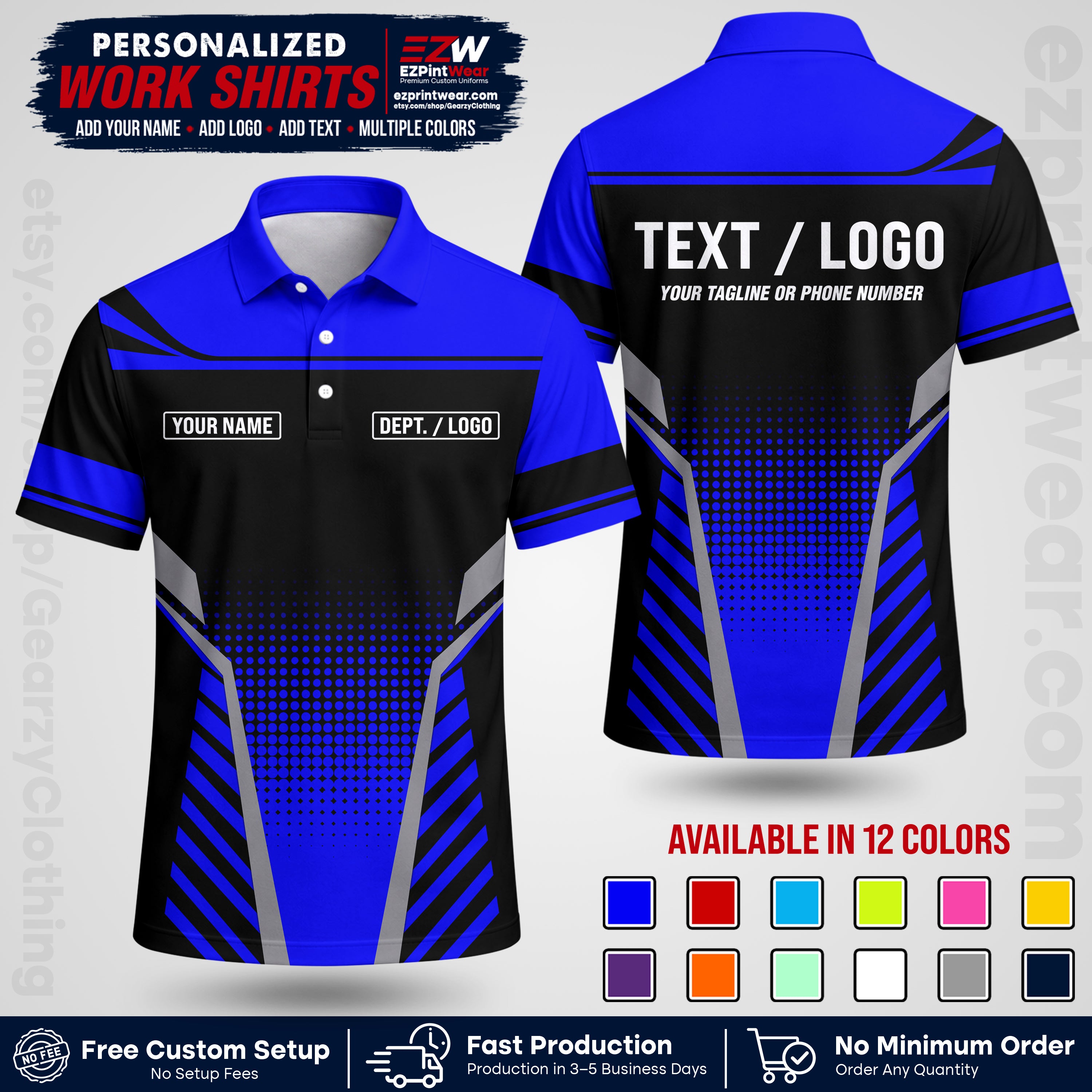 Custom All Over Print Work Uniform Shirt with Name, Logo & Text | Custom Hawaiian Shirt | Company Shirt | Employee Uniform UNF08