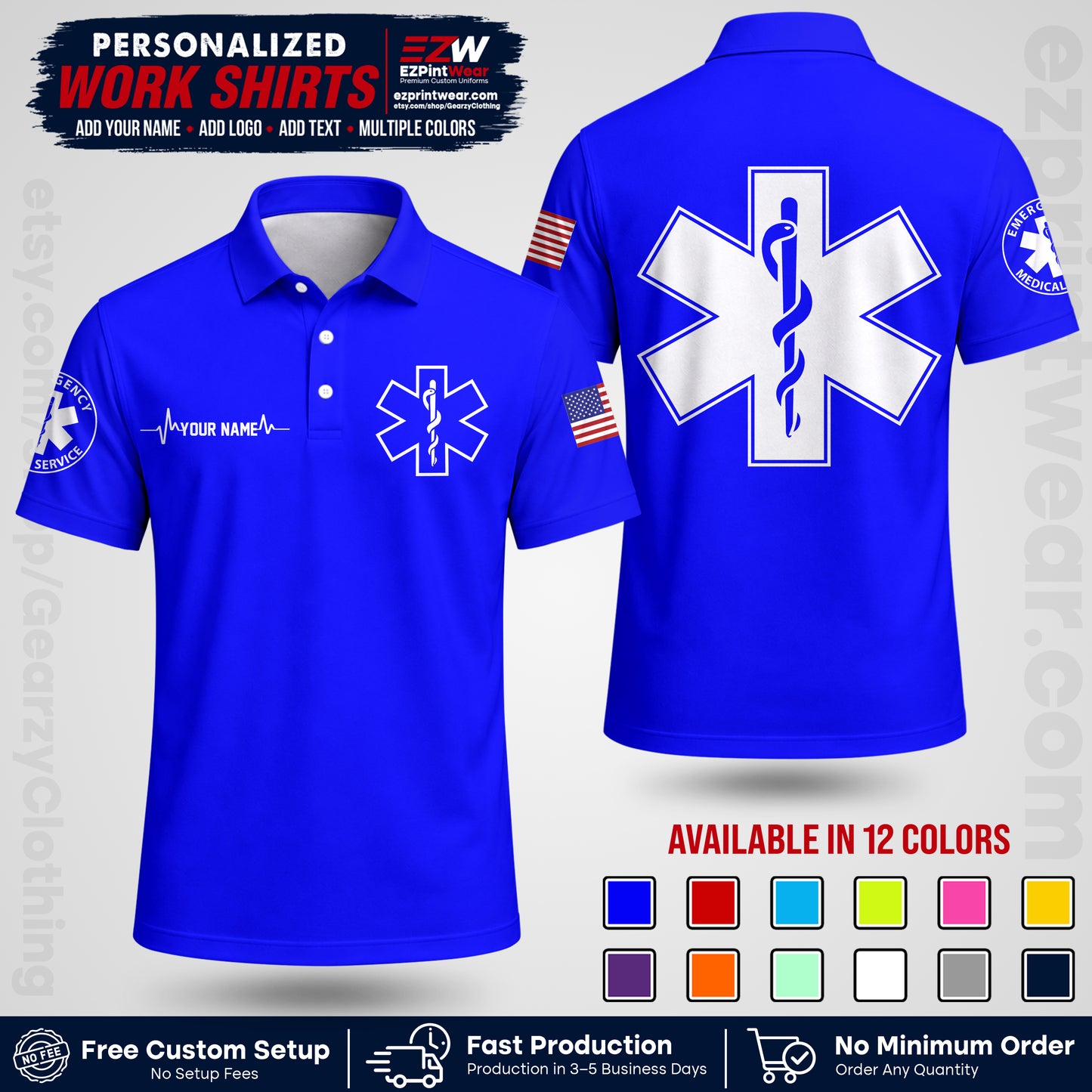 Custom EMS Shirt with Name, Logo & Text | EMS Team Uniform | First Responder Workwear EMSU04