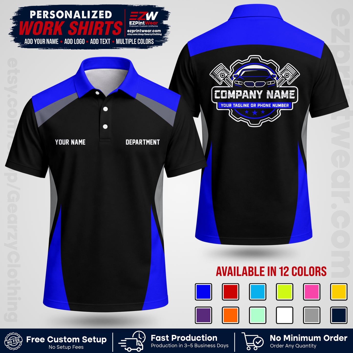 Custom Mechanic Work Shirt with Name, Logo & Text | Auto Shop Uniform | Workwear MCN 08