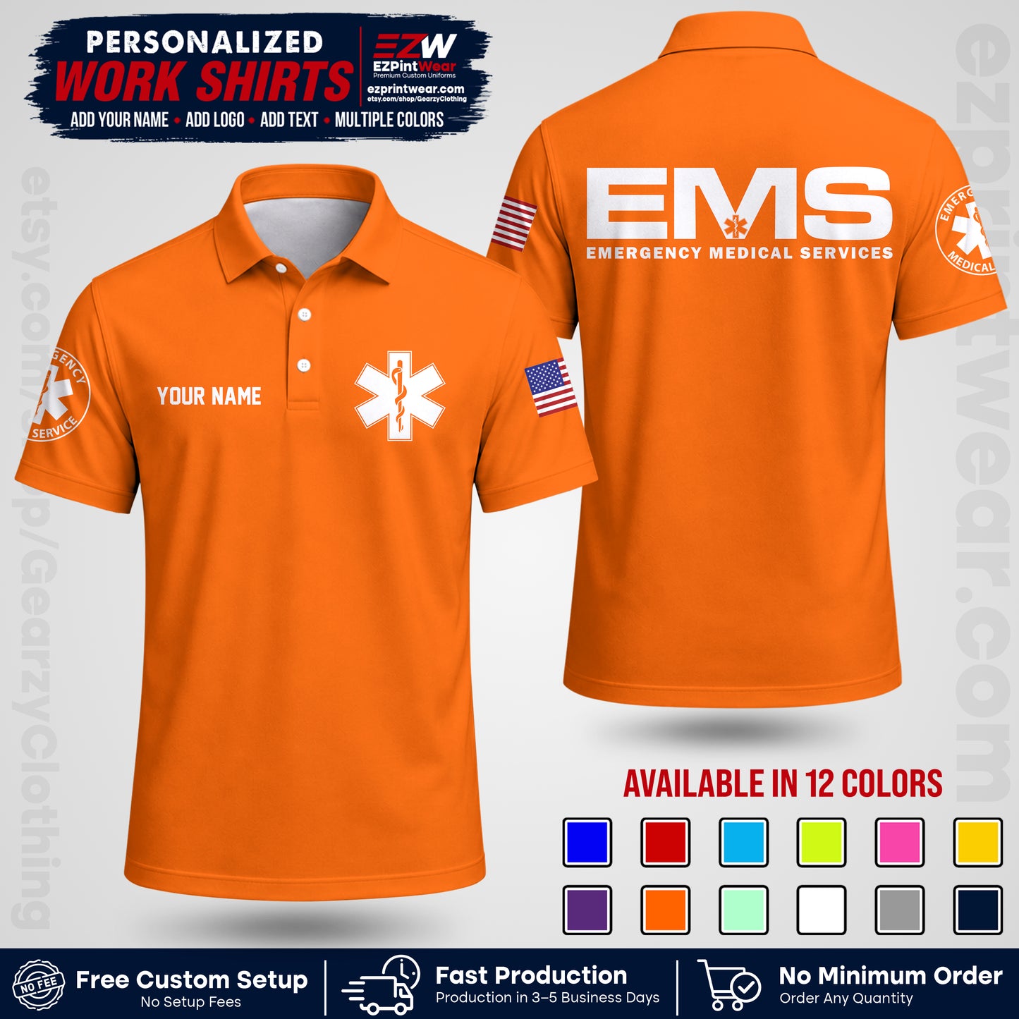 Custom EMS Shirt with Name, Logo & Text | EMS Team Uniform | First Responder Workwear EMSU01