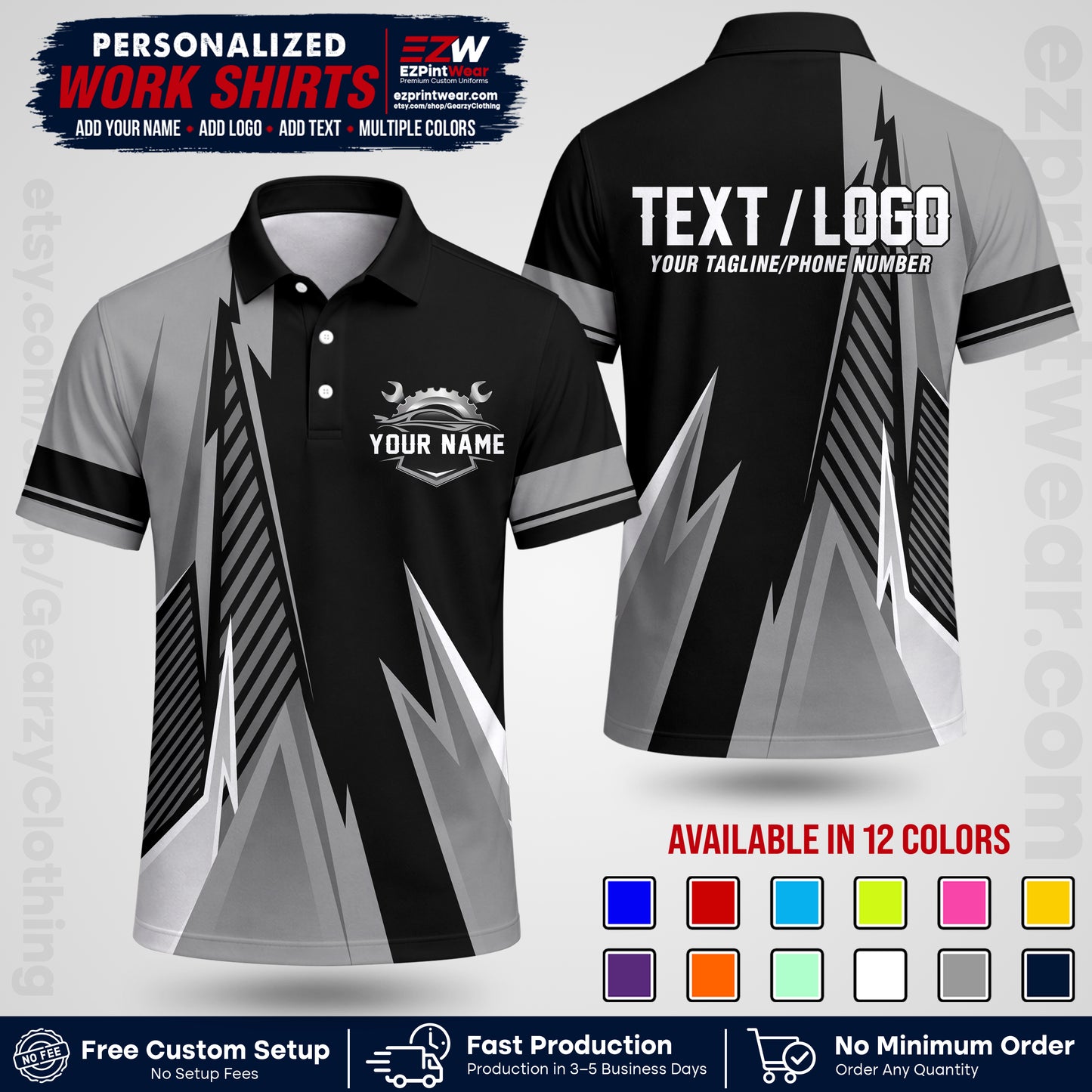 Custom Mechanic Work Shirt with Name, Logo & Text | Auto Shop Uniform | Workwear MCN 01