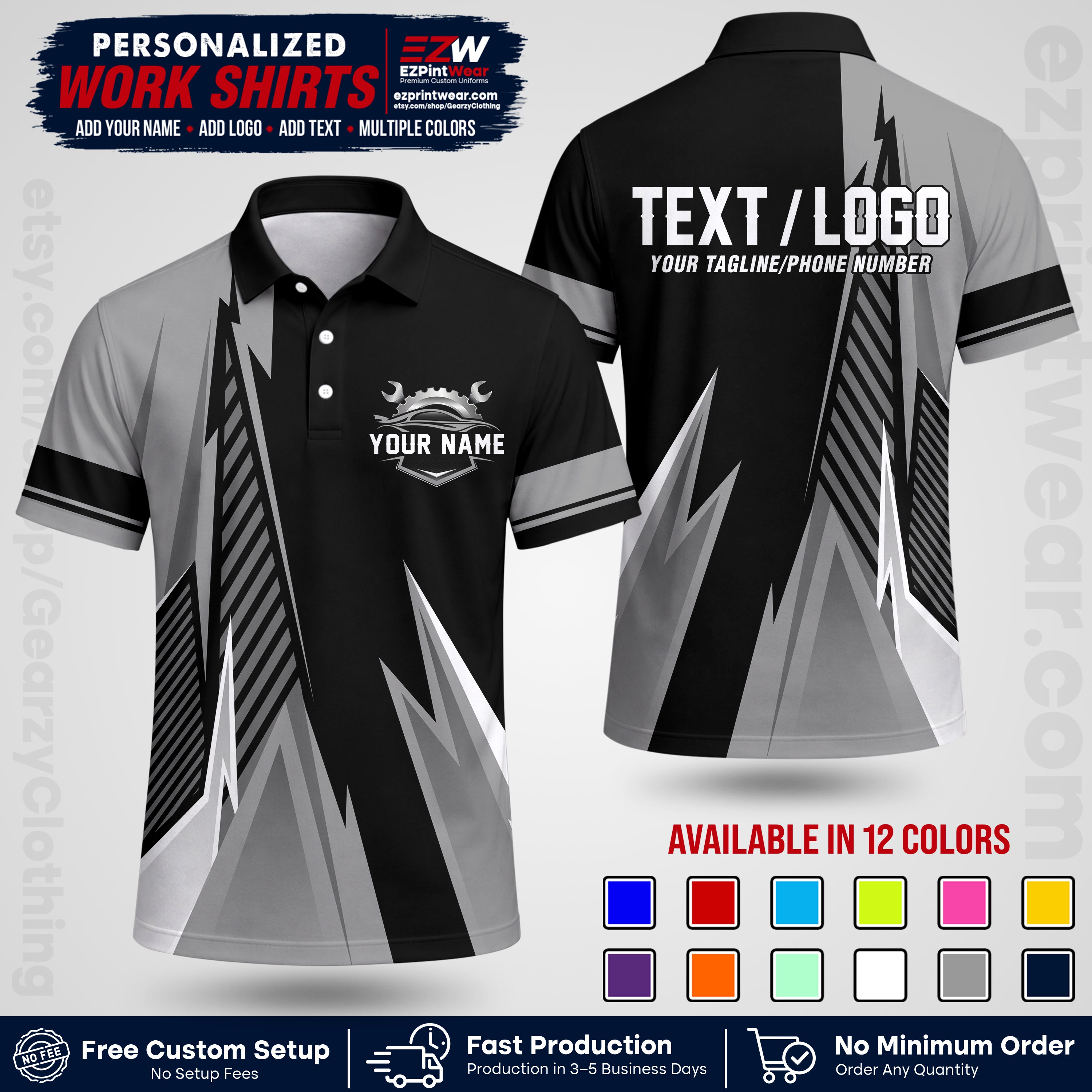 Custom Mechanic Work Shirt with Name, Logo & Text | Auto Shop Uniform | Workwear MCN 01