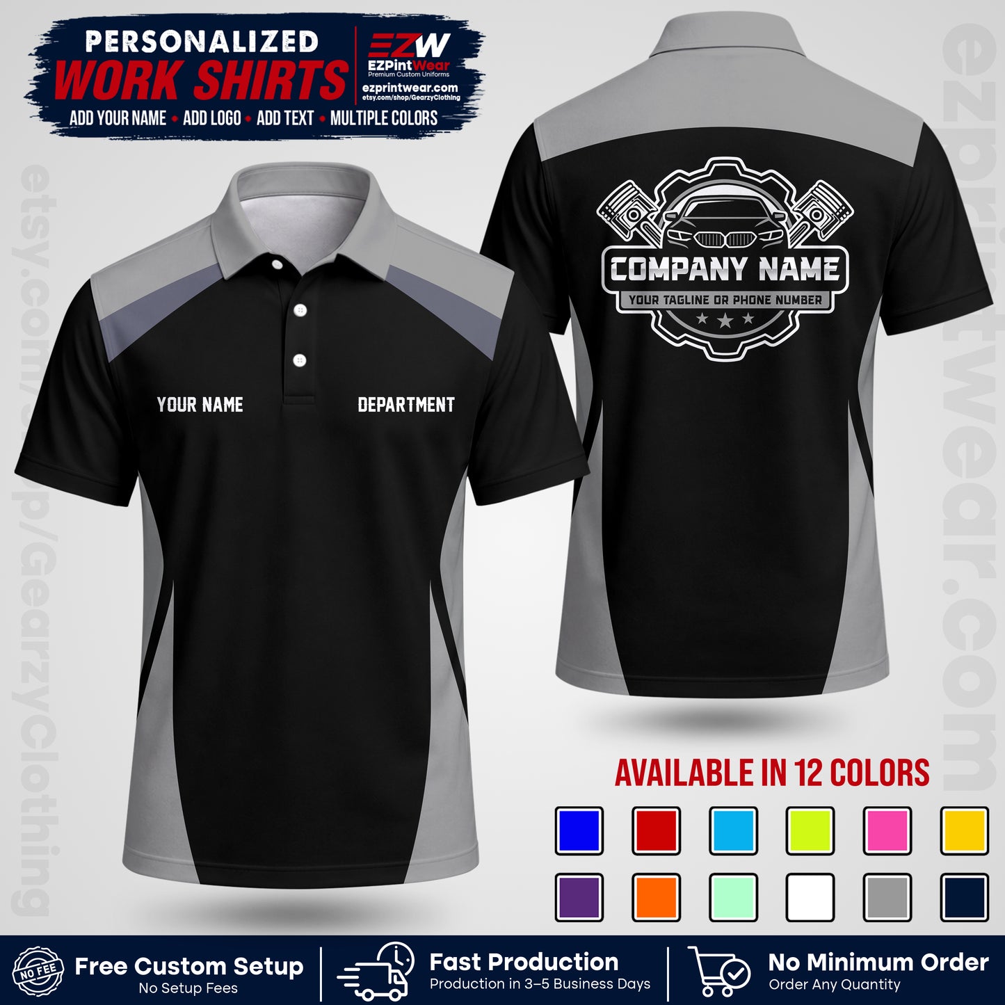 Custom Mechanic Work Shirt with Name, Logo & Text | Auto Shop Uniform | Workwear MCN 08