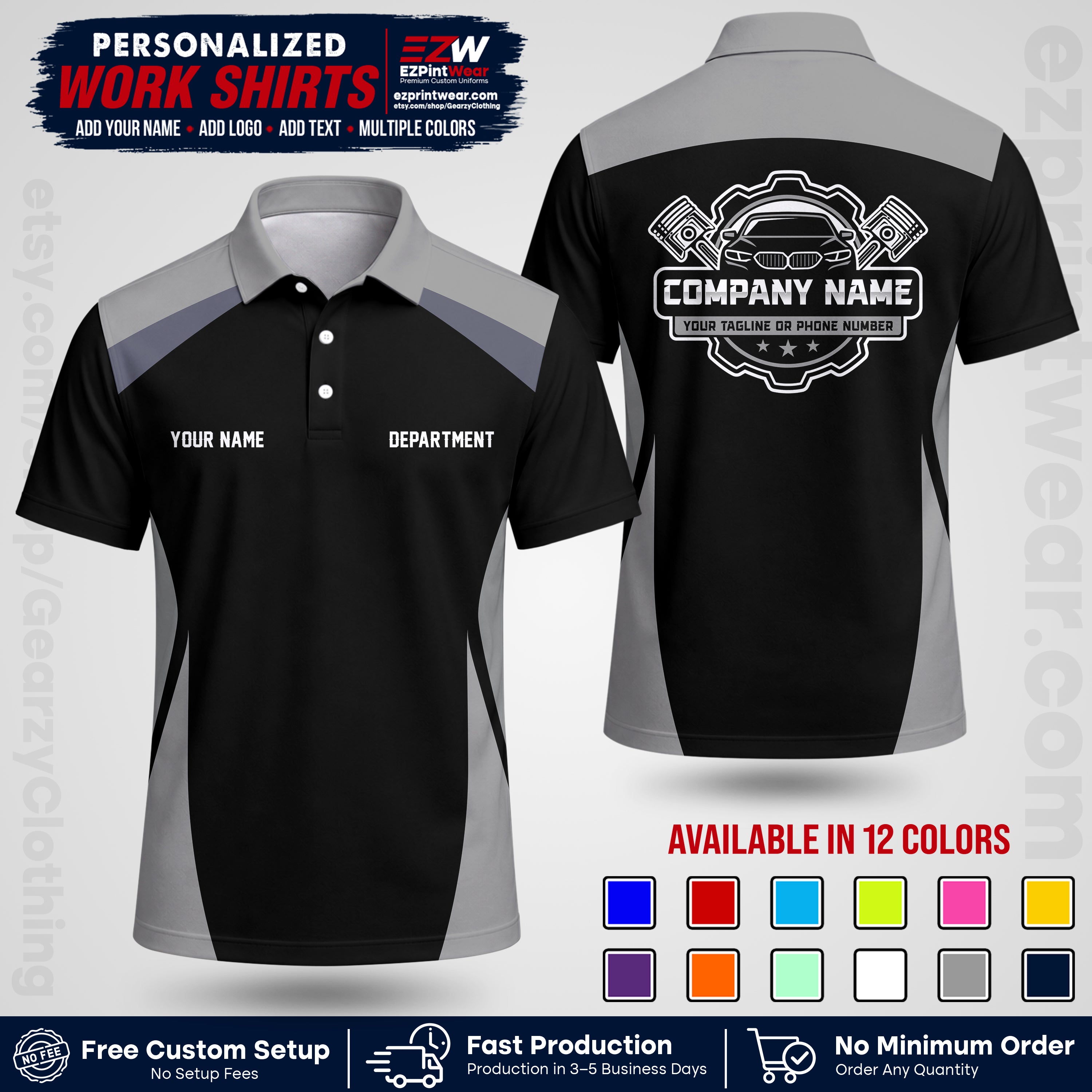Custom Mechanic Work Shirt with Name, Logo & Text | Auto Shop Uniform | Workwear MCN 08