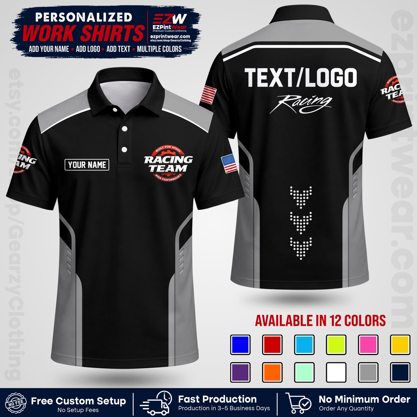 Custom Racing Shirt with Name, Logo & Text | Race Team Uniform | Crew Apparel RC09
