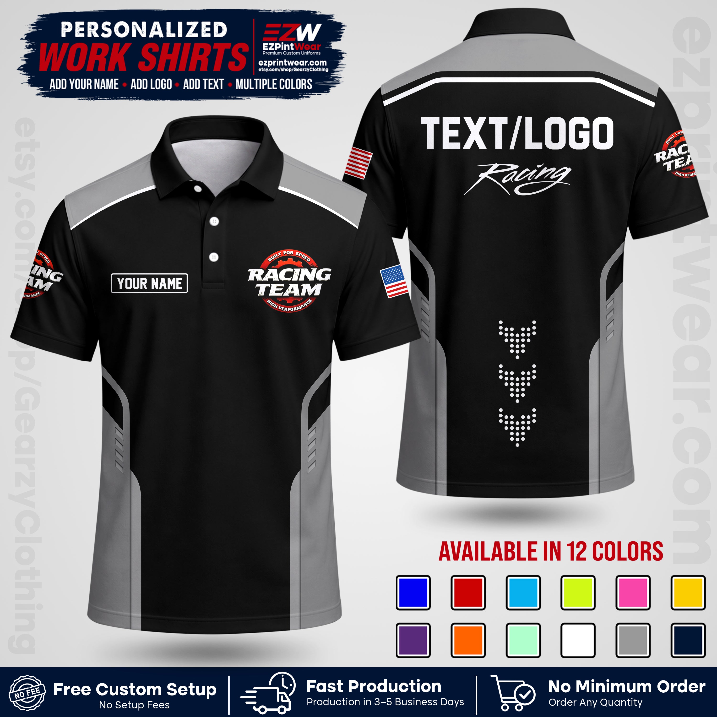Custom Racing Shirt with Name, Logo & Text | Race Team Uniform | Crew Apparel RC09