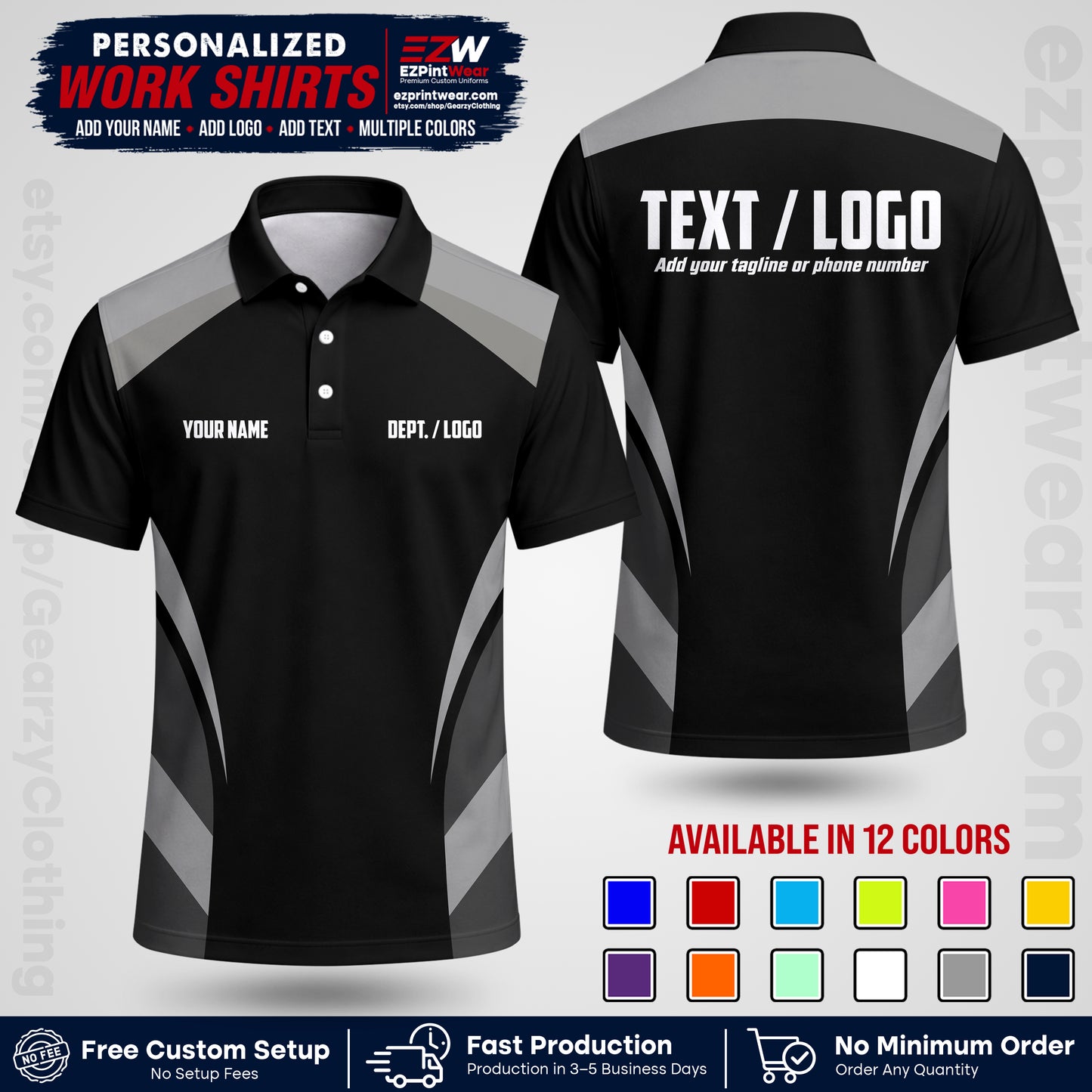 Custom All Over Print Work Uniform Shirt with Name, Logo & Text | Custom Hawaiian Shirt | Company Shirt | Employee Uniform UNF03