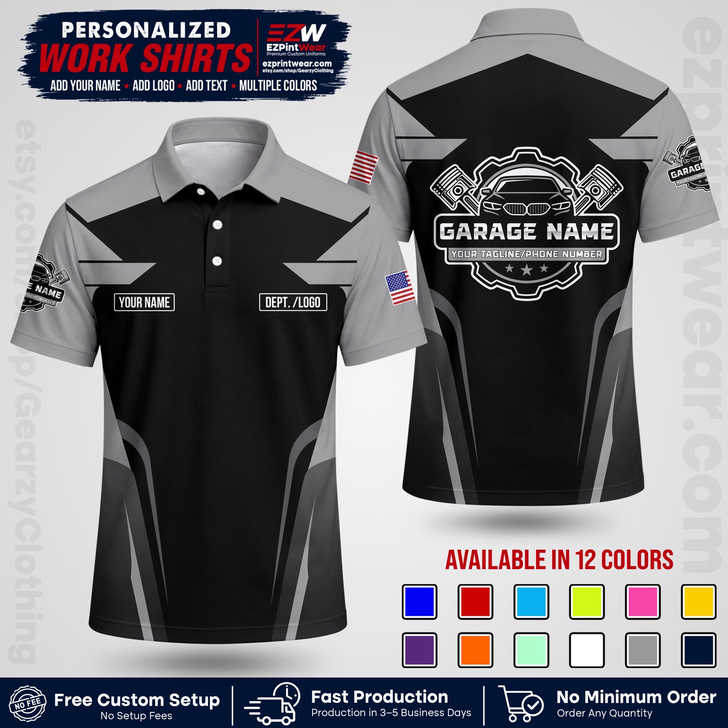 Custom Mechanic Work Shirt with Name, Logo & Text | Auto Shop Uniform | Workwear MCN 04