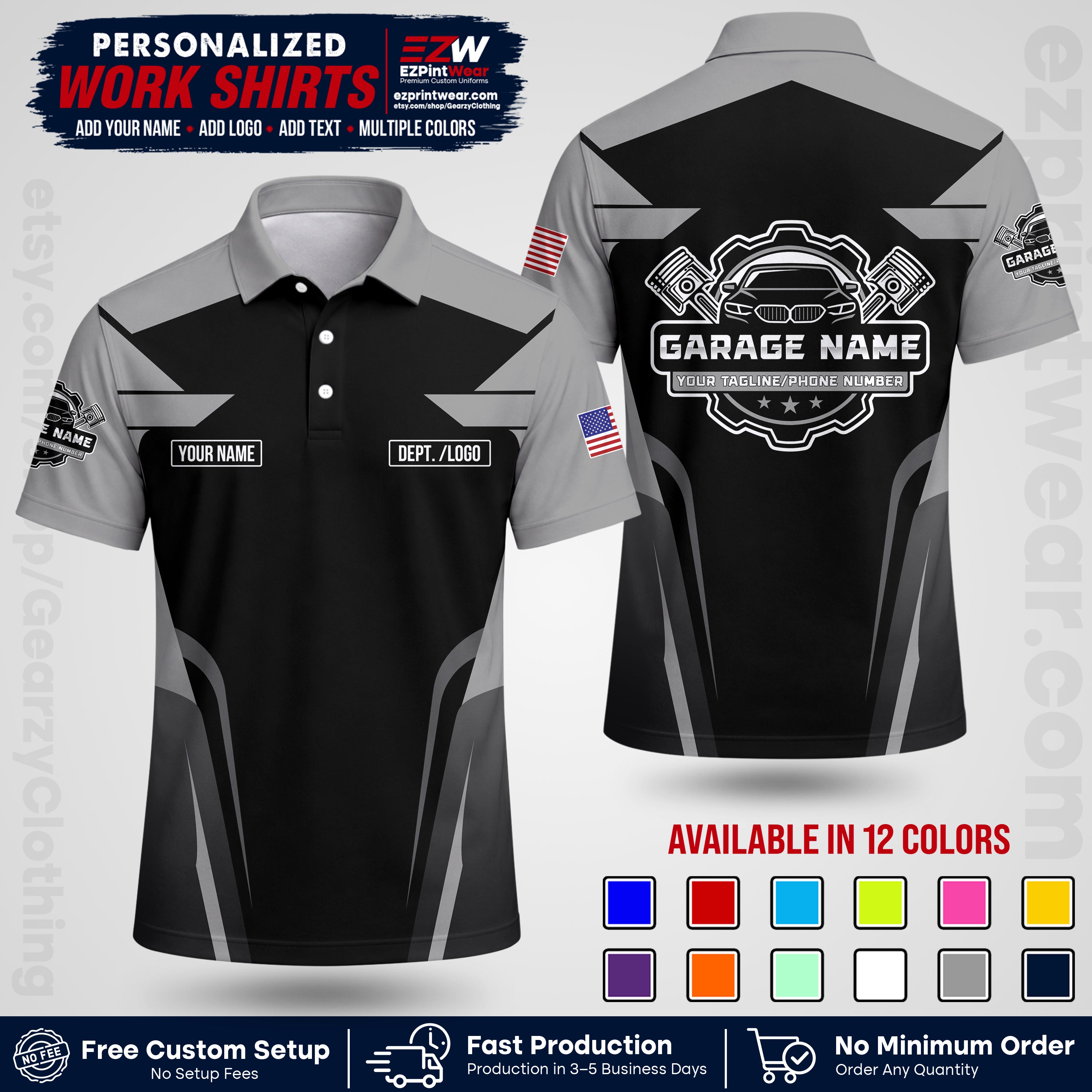 Custom Mechanic Work Shirt with Name, Logo & Text | Auto Shop Uniform | Workwear MCN 04