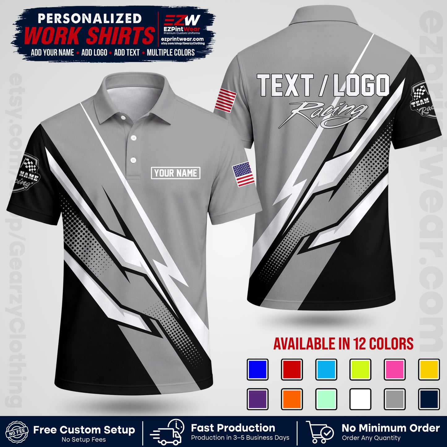 Custom Racing Shirt with Name, Logo & Text | Race Team Uniform | Crew Apparel RC01