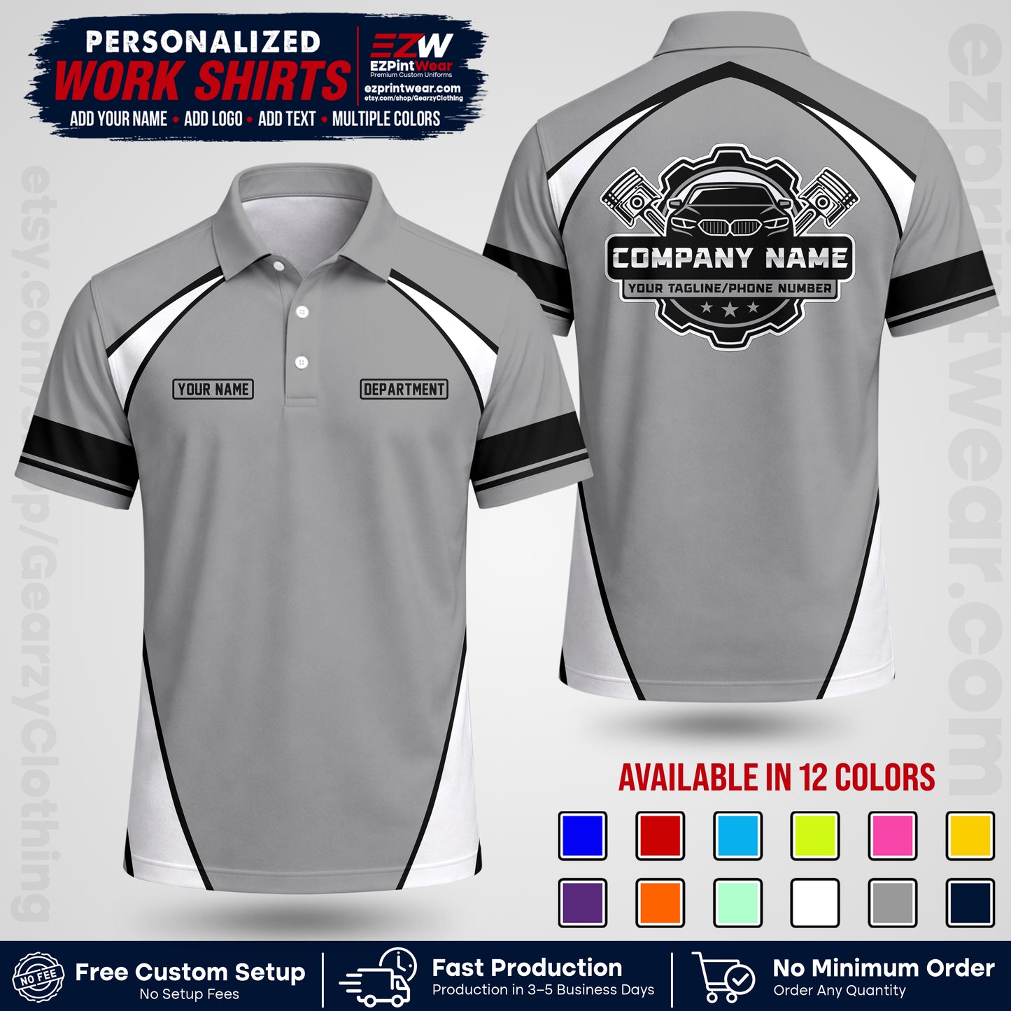 Custom Mechanic Work Shirt with Name, Logo & Text | Auto Shop Uniform | Workwear MCN 09