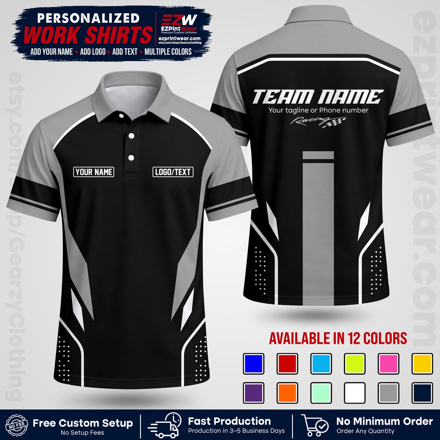 Custom Racing Shirt with Name, Logo & Text | Race Team Uniform | Crew Apparel RC06