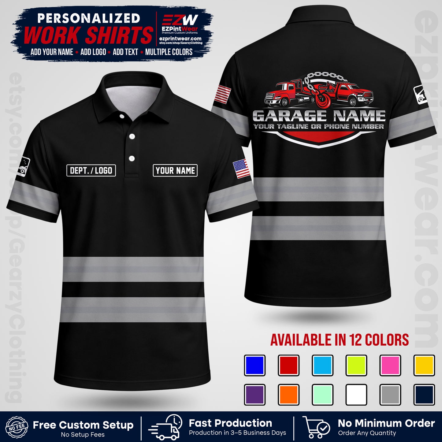 Custom Towing Workwear Uniform | Personalized Tow Truck Shirt | Non-Reflective Safety Stripe Apparel | Custom Towing Shirt | Tow Truck Apparel TW03