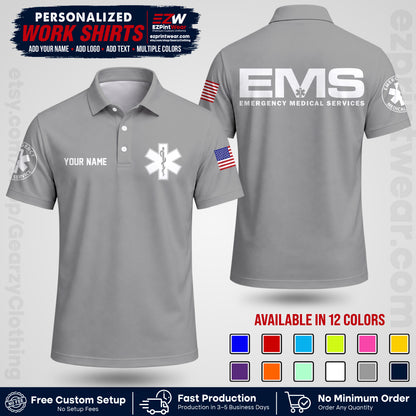 Custom EMS Shirt with Name, Logo & Text | EMS Team Uniform | First Responder Workwear EMSU01