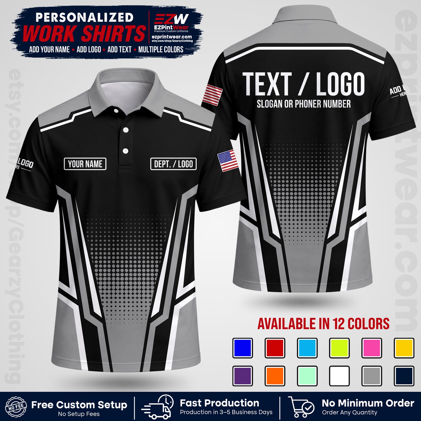 Custom All Over Print Work Uniform Shirt with Name, Logo & Text | Custom Hawaiian Shirt | Company Shirt | Employee Uniform UNF17