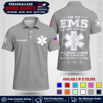 Custom EMS Shirt with Name, Logo & Text | EMS Team Uniform | First Responder Workwear EMSU05