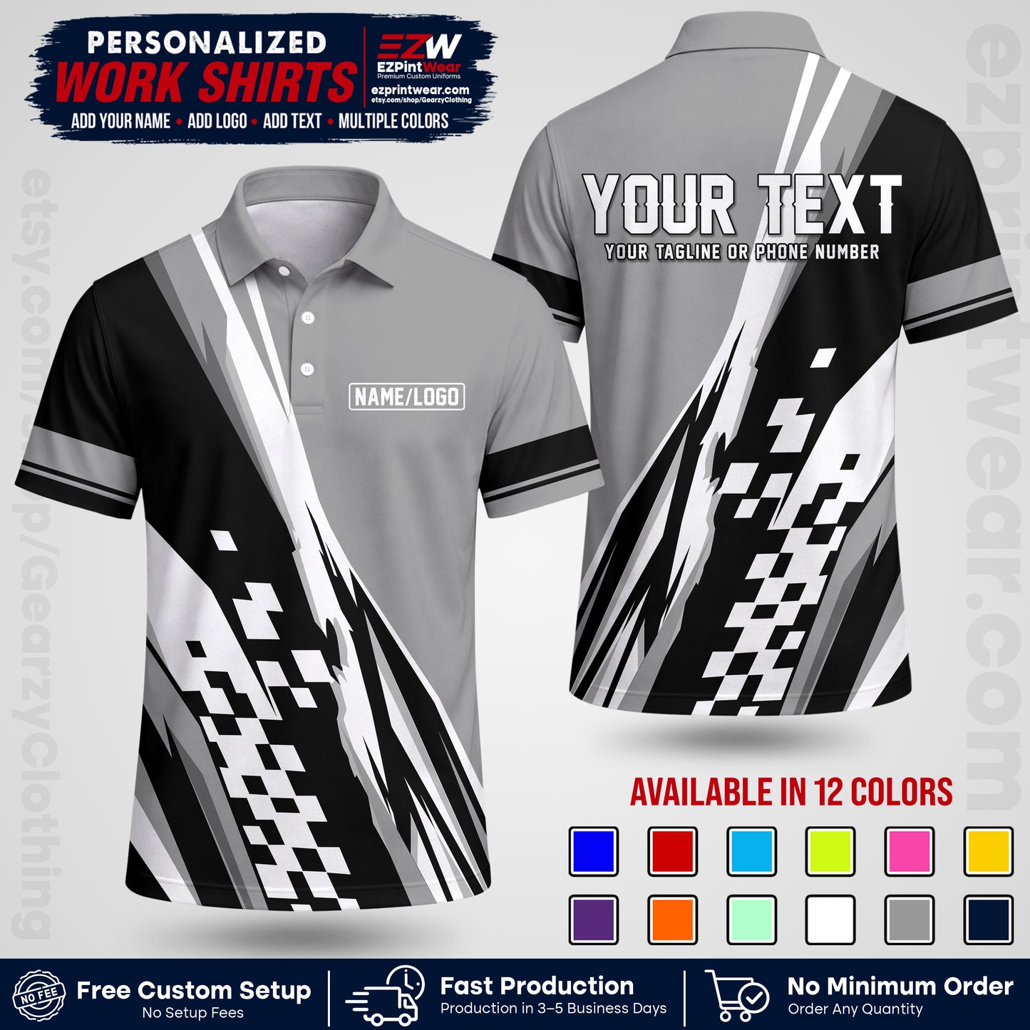 Custom Racing Shirt with Name, Logo & Text | Race Team Uniform | Crew Apparel RC04