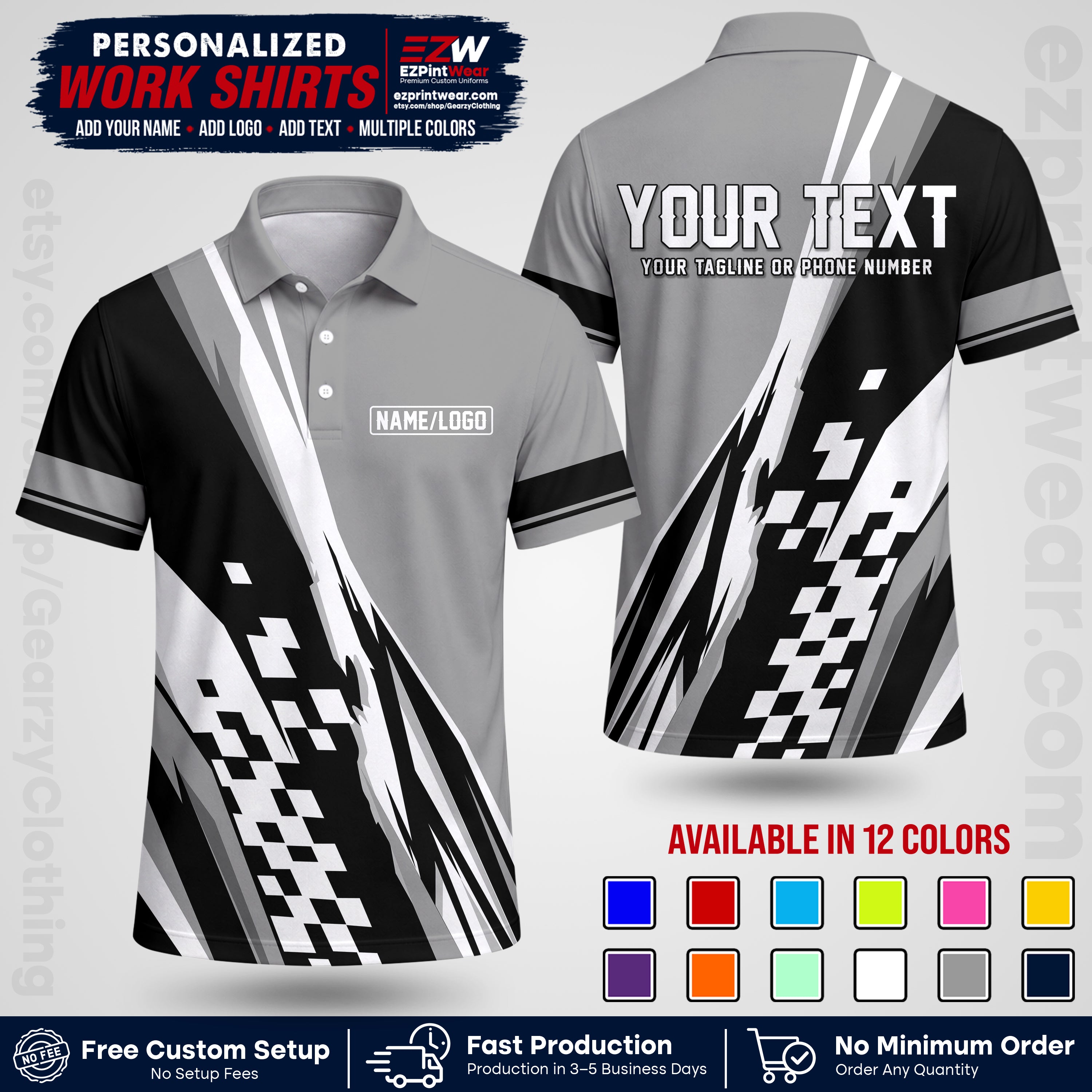 Custom Racing Shirt with Name, Logo & Text | Race Team Uniform | Crew Apparel RC04