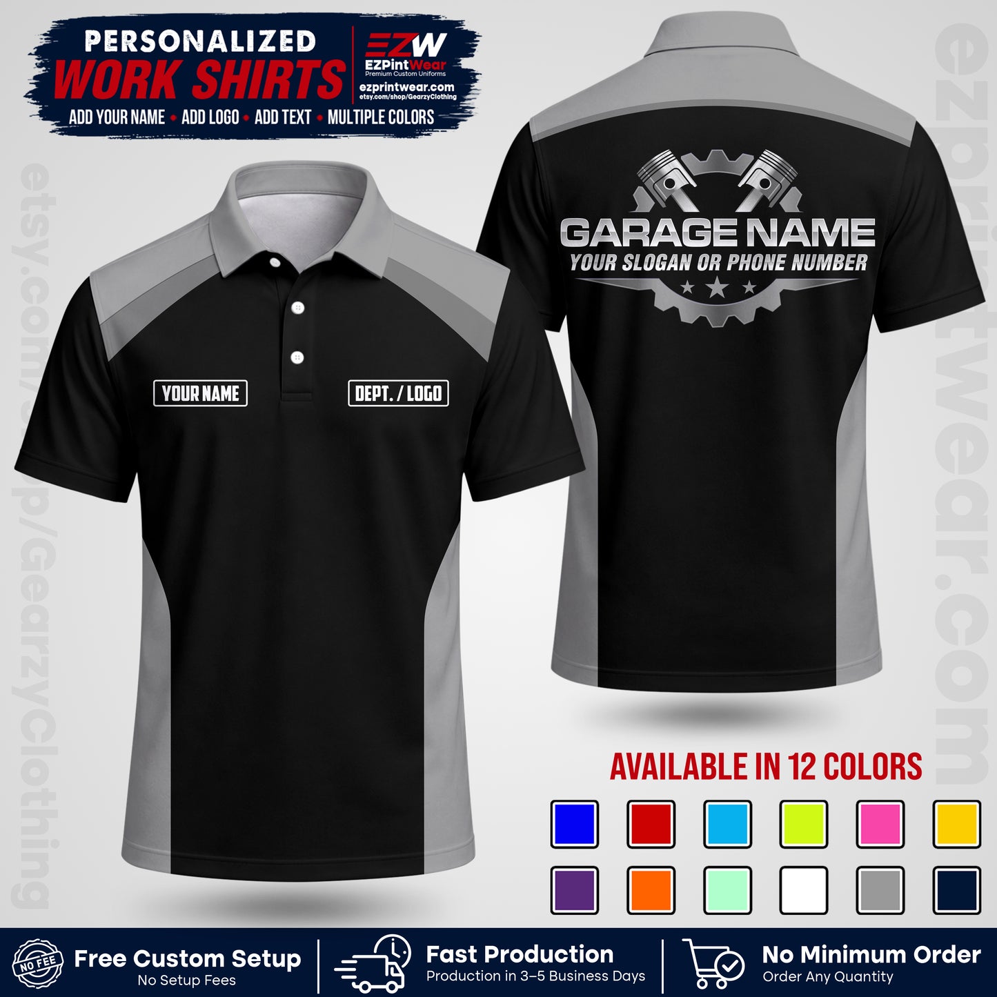 Custom Mechanic Work Shirt with Name, Logo & Text | Auto Shop Uniform | Workwear MCN 06