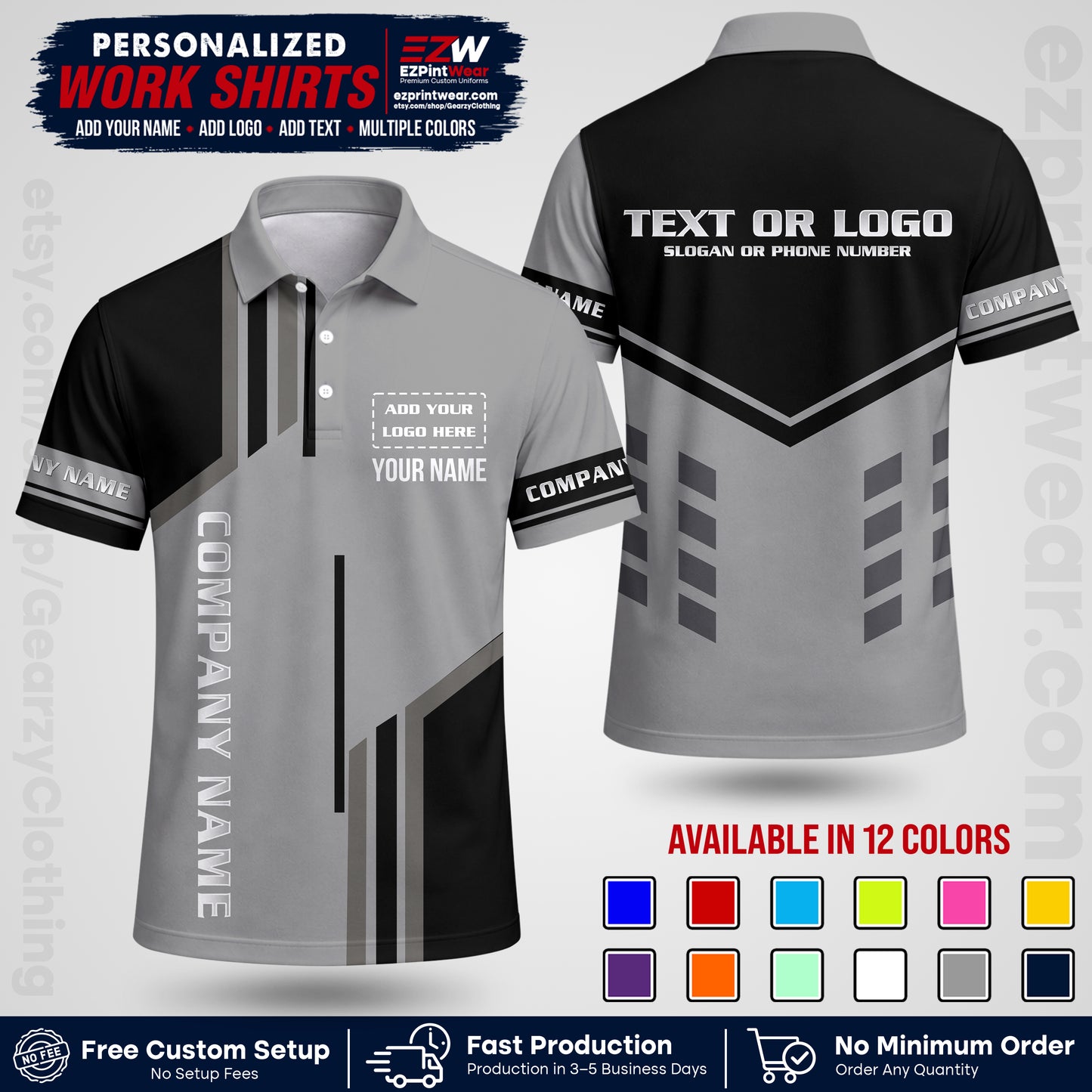 Custom All Over Print Work Uniform Shirt with Name, Logo & Text | Custom Hawaiian Shirt | Company Shirt | Employee Uniform UNF10