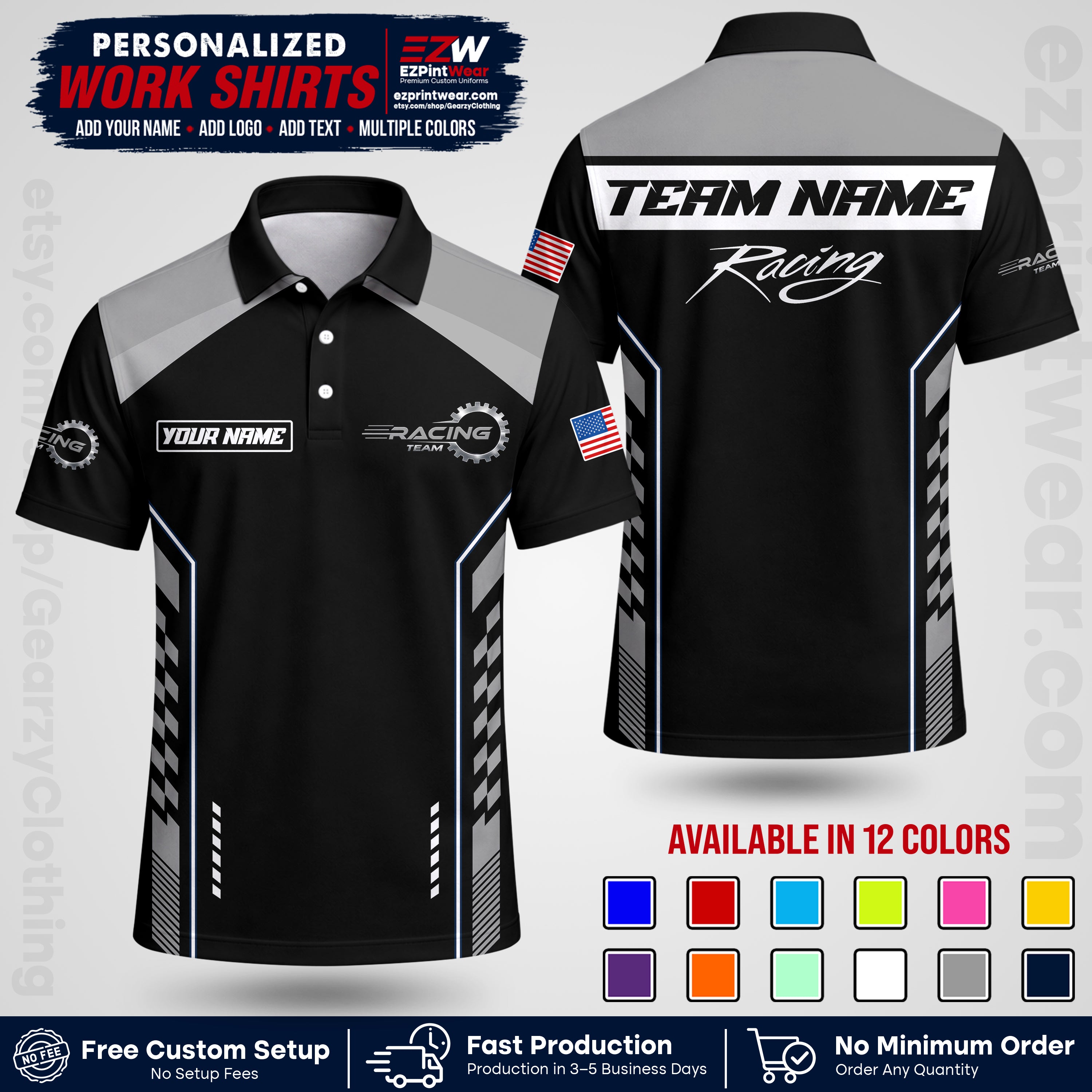Custom Racing Shirt with Name, Logo & Text | Race Team Uniform | Crew Apparel RC13