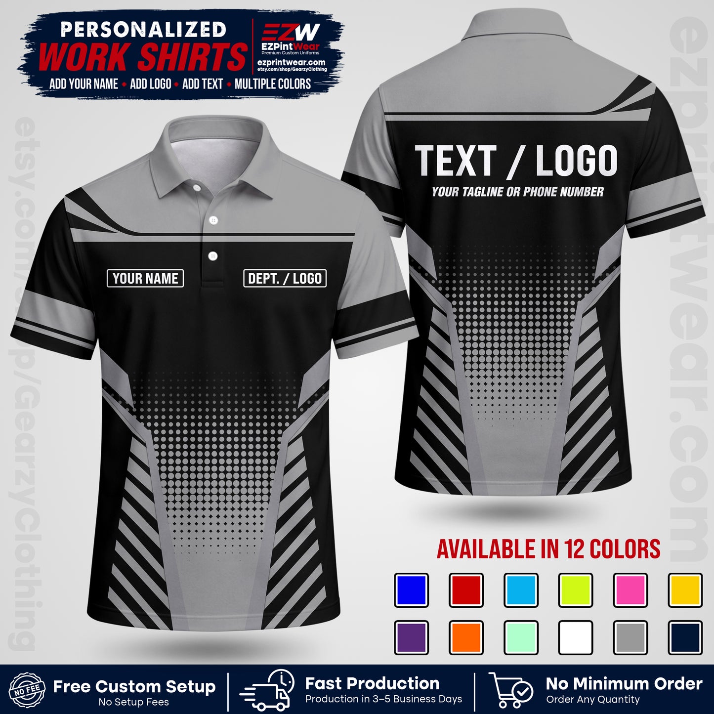 Custom All Over Print Work Uniform Shirt with Name, Logo & Text | Custom Hawaiian Shirt | Company Shirt | Employee Uniform UNF08