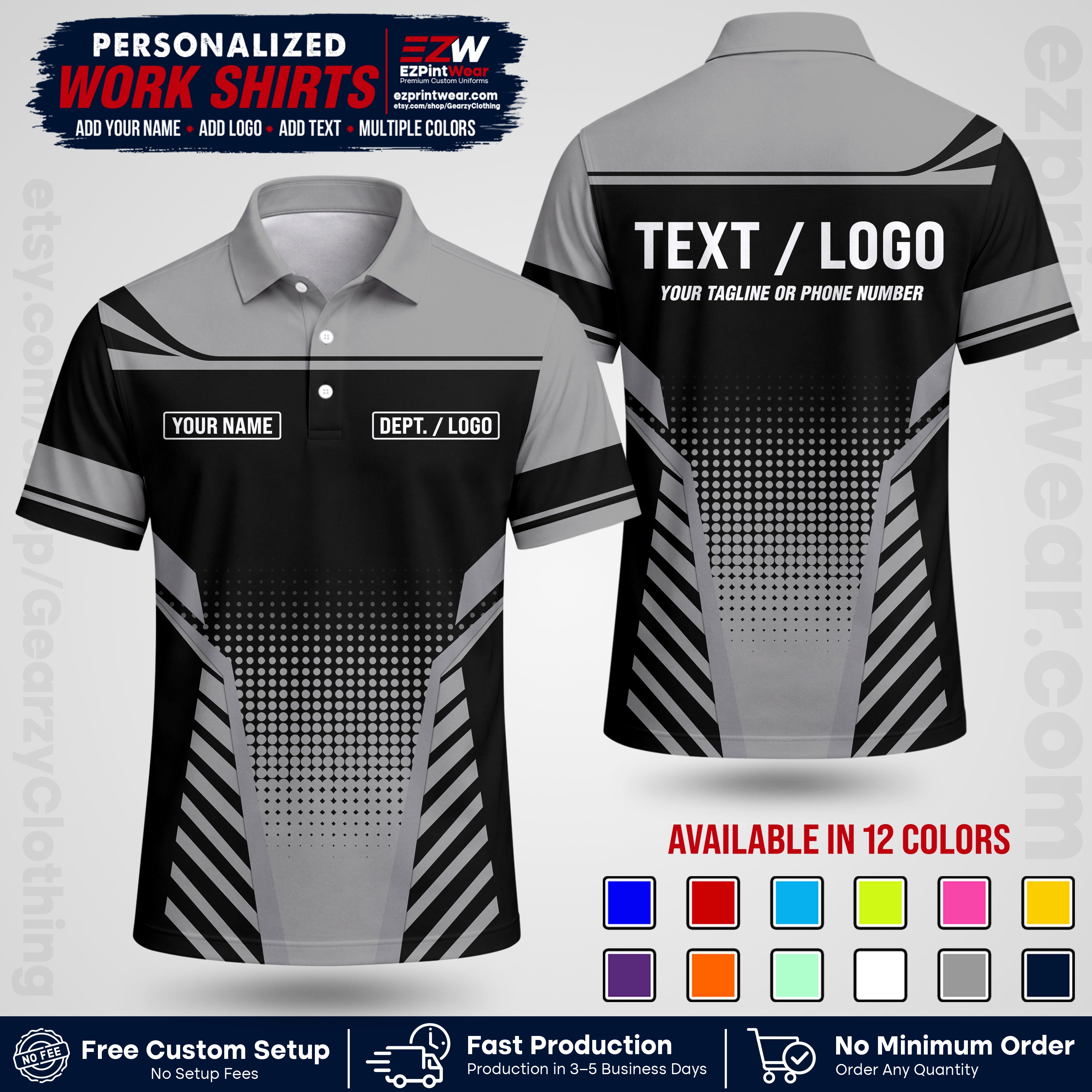 Custom All Over Print Work Uniform Shirt with Name, Logo & Text | Custom Hawaiian Shirt | Company Shirt | Employee Uniform UNF08
