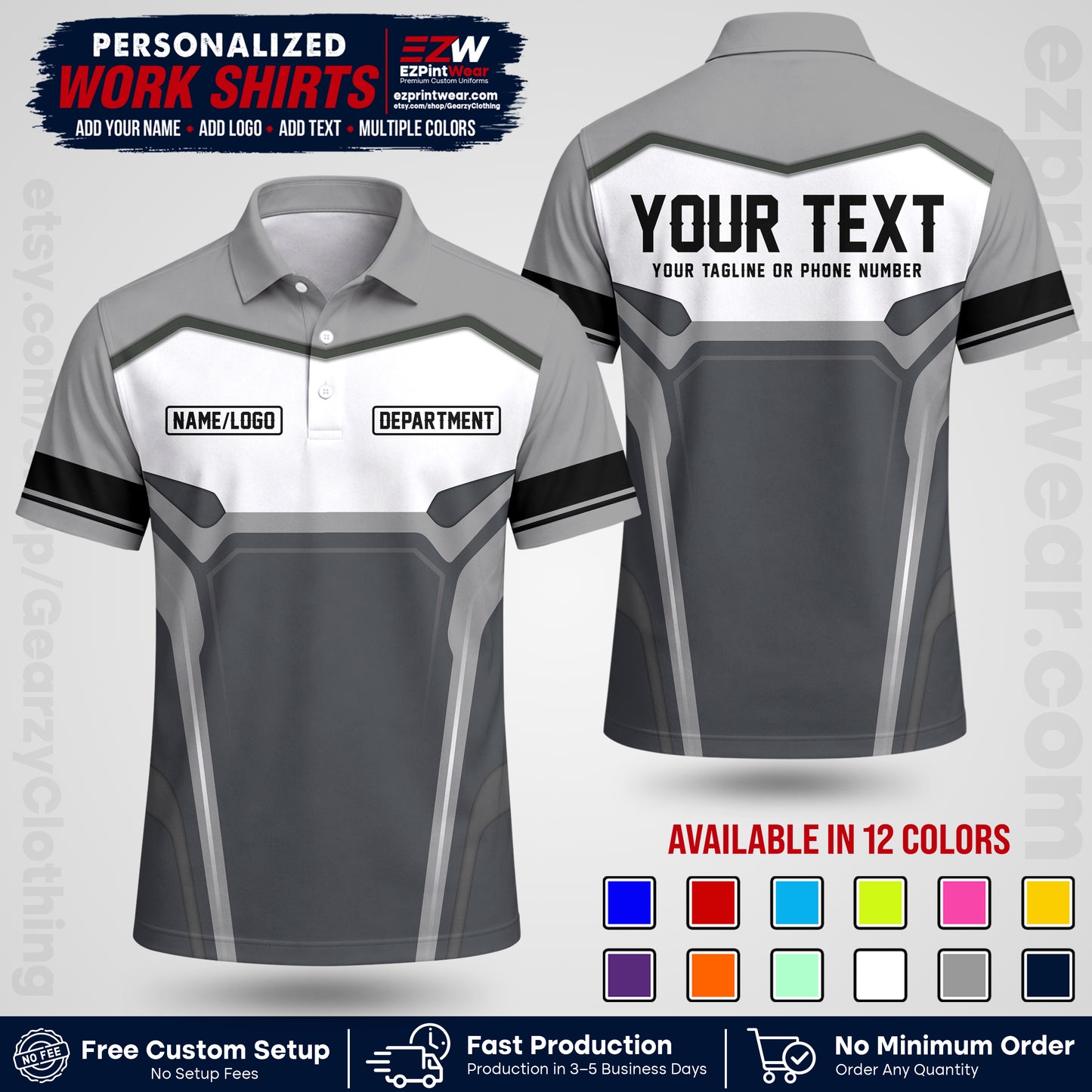 Custom All Over Print Work Uniform Shirt with Name, Logo & Text | Custom Hawaiian Shirt | Company Shirt | Employee Uniform UNF05