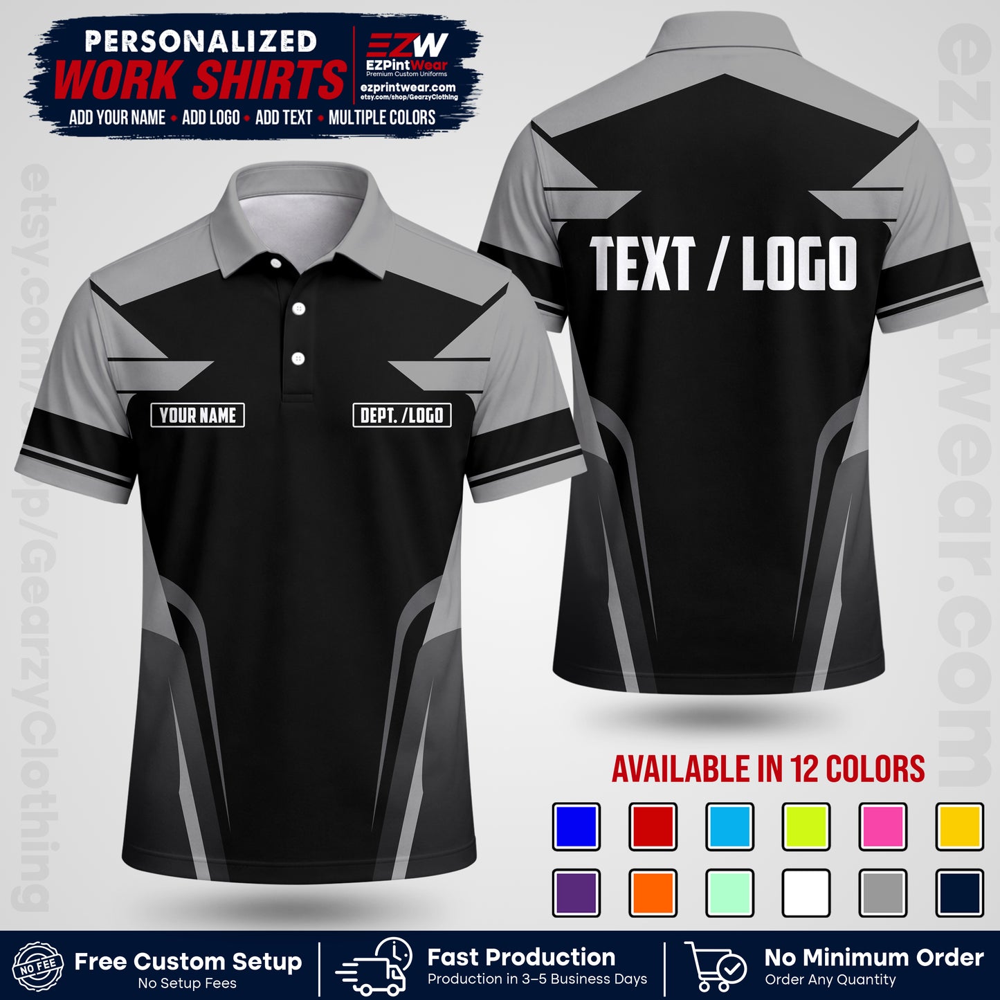 Custom All Over Print Work Uniform Shirt with Name, Logo & Text | Custom Hawaiian Shirt | Company Shirt | Employee Uniform UNF01