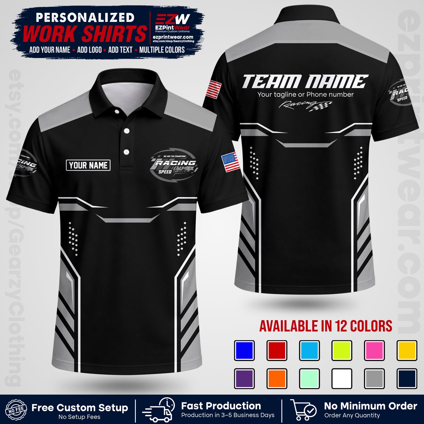 Custom Racing Shirt with Name, Logo & Text | Race Team Uniform | Crew Apparel RC10
