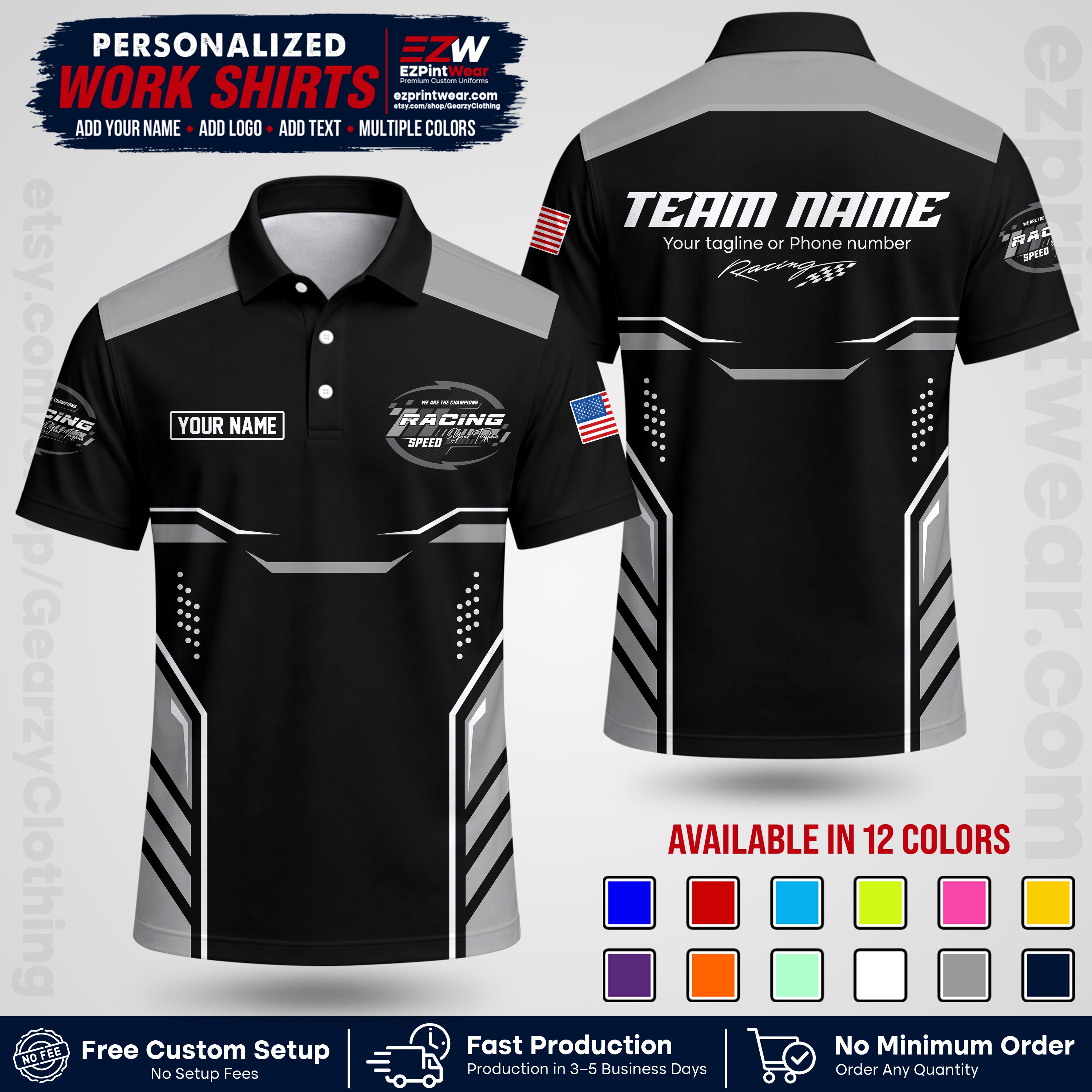 Custom Racing Shirt with Name, Logo & Text | Race Team Uniform | Crew Apparel RC10