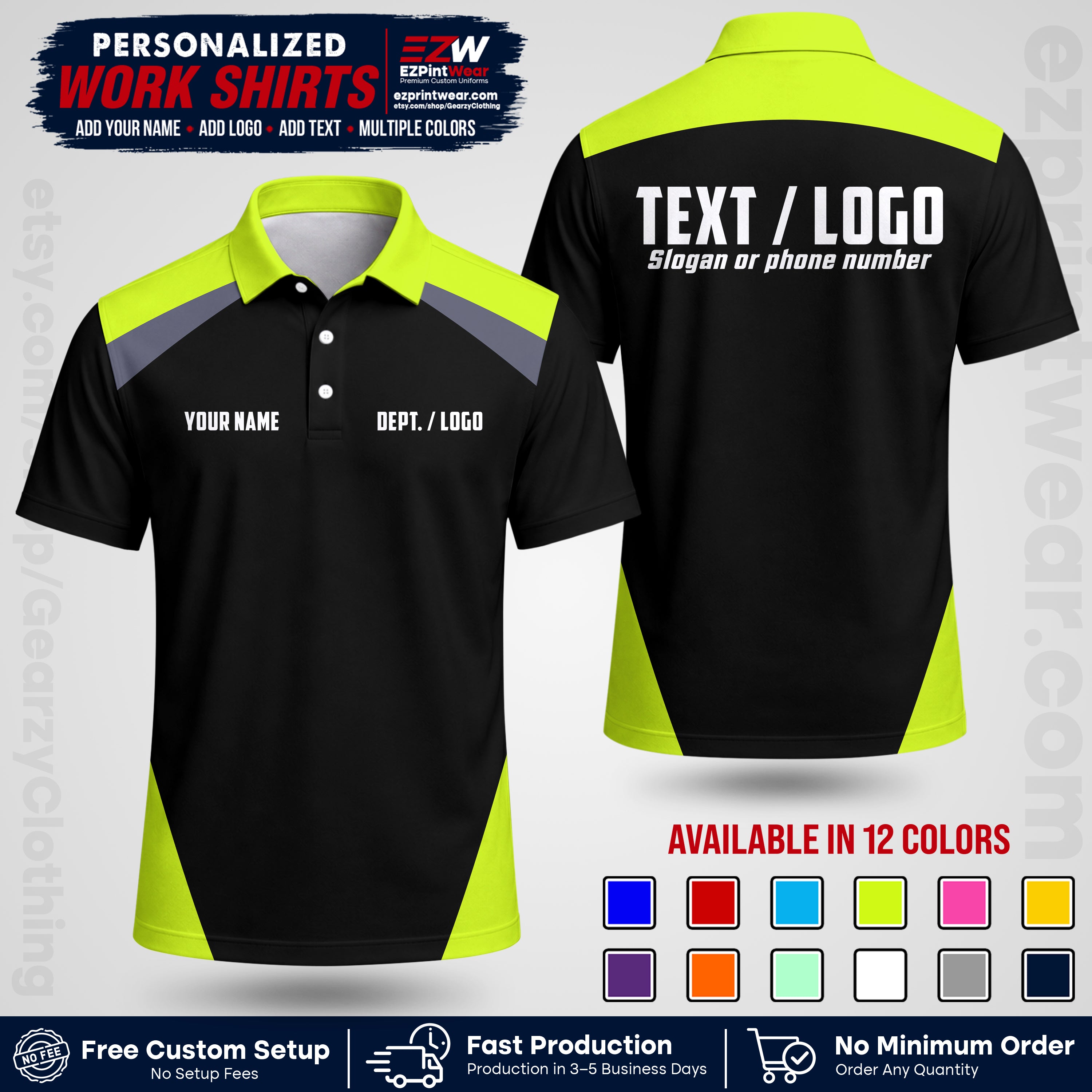 Custom All Over Print Work Uniform Shirt with Name, Logo & Text | Custom Hawaiian Shirt | Company Shirt | Employee Uniform UNF02