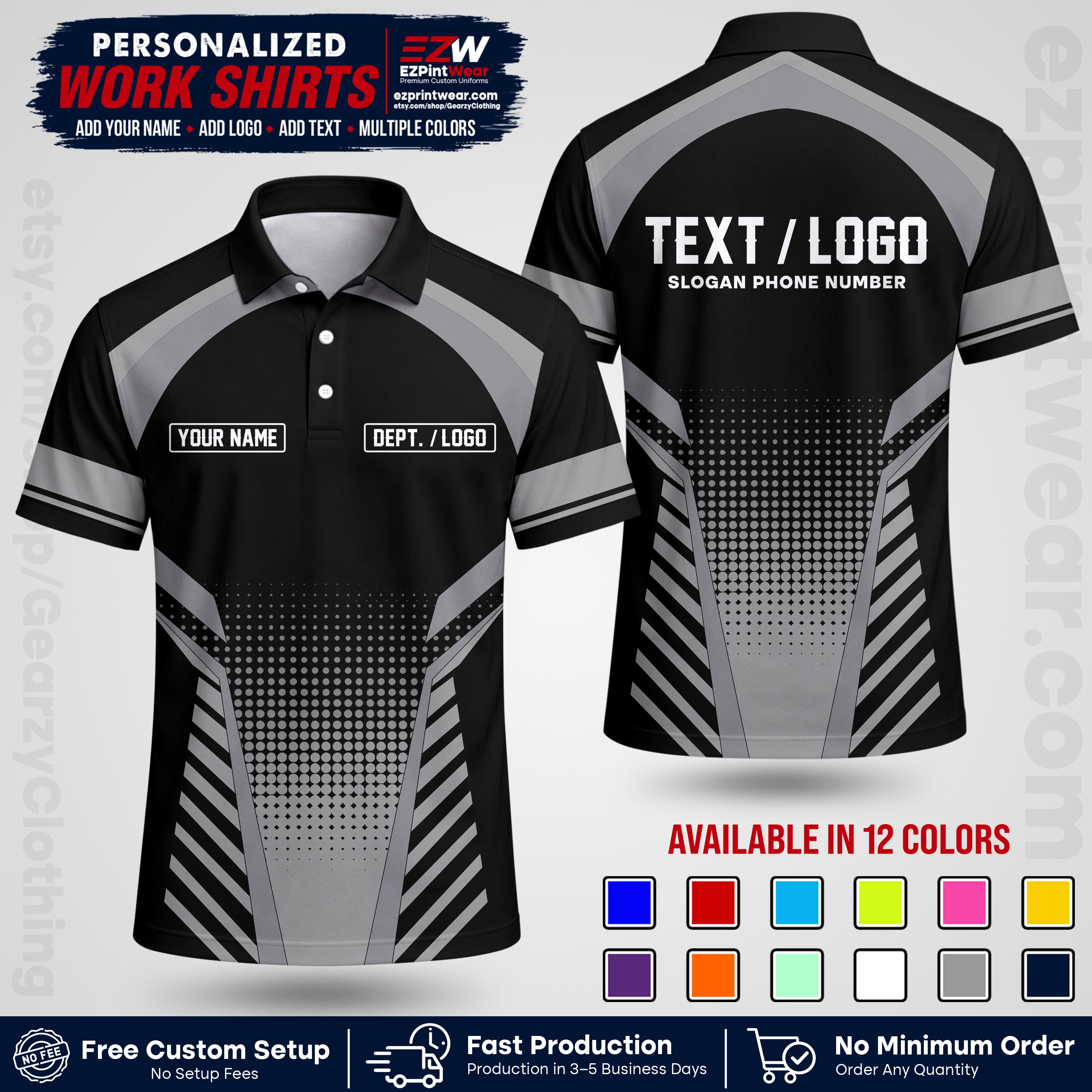 Custom All Over Print Work Uniform Shirt with Name, Logo & Text | Custom Hawaiian Shirt | Company Shirt | Employee Uniform UNF19