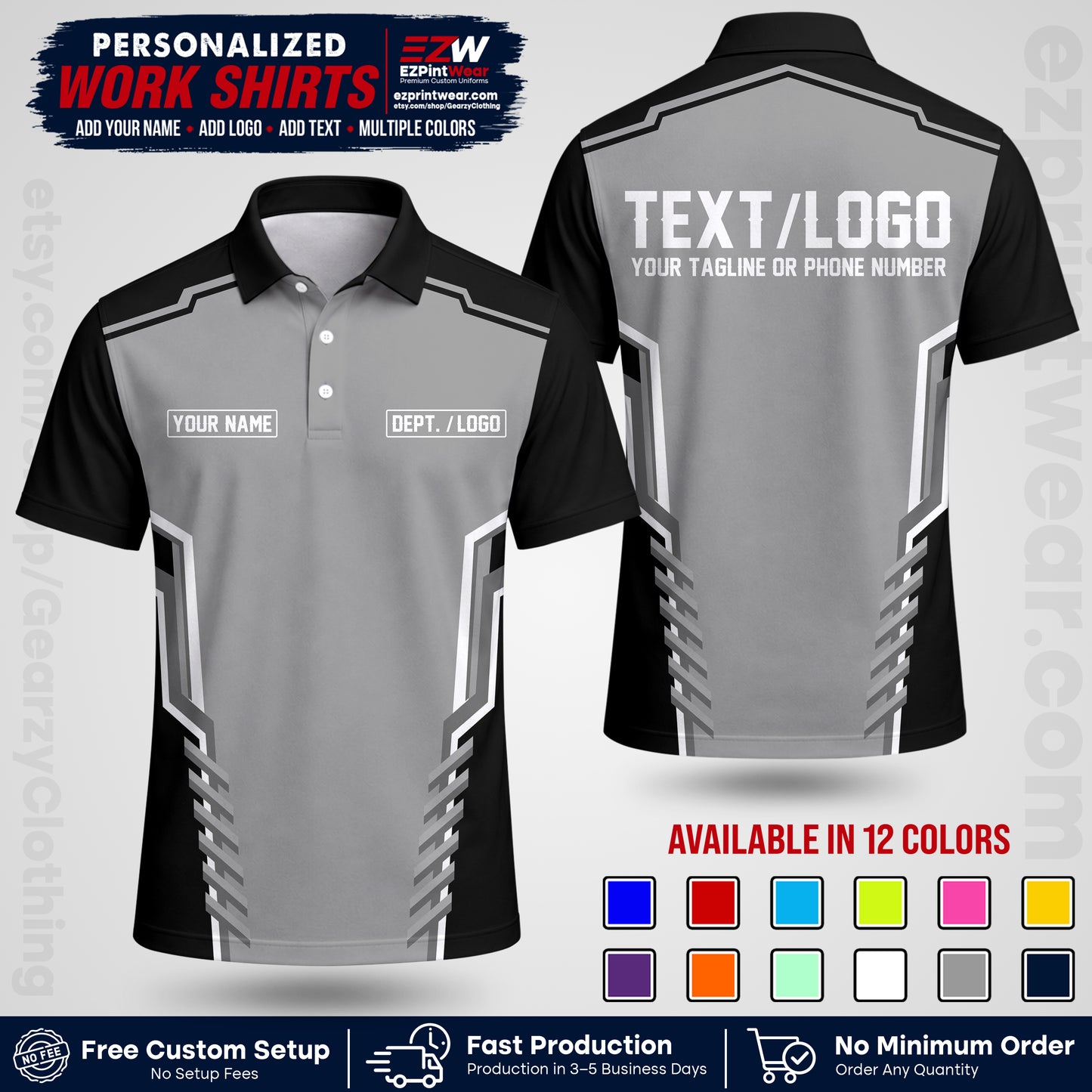 Custom All Over Print Work Uniform Shirt with Name, Logo & Text | Custom Hawaiian Shirt | Company Shirt | Employee Uniform UNF15