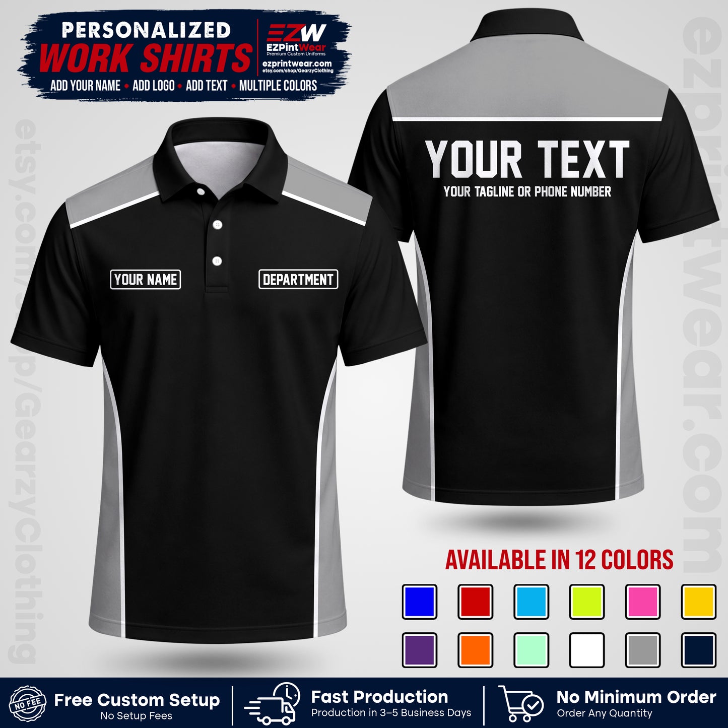 Custom All Over Print Work Uniform Shirt with Name, Logo & Text | Custom Hawaiian Shirt | Company Shirt | Employee Uniform UNF12