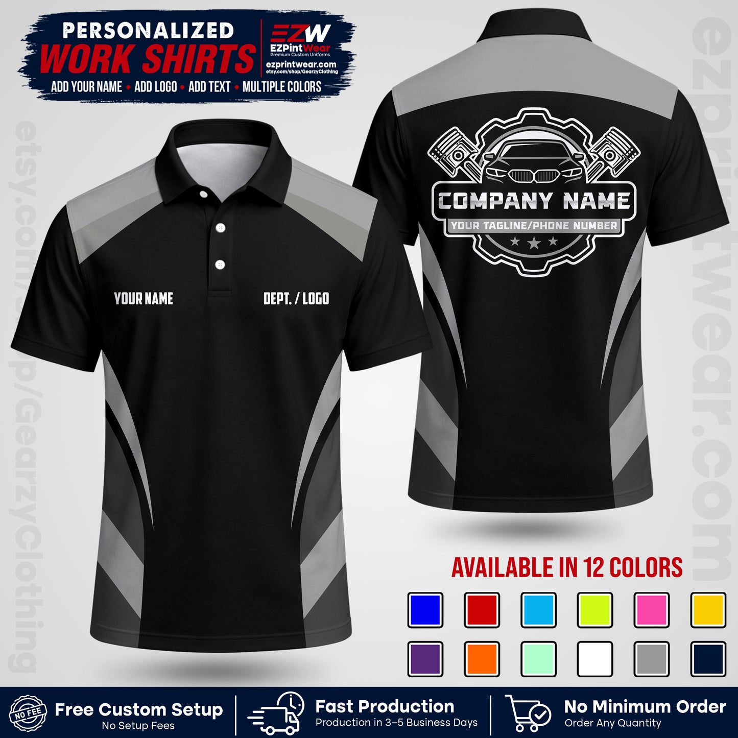 Custom Mechanic Work Shirt with Name, Logo & Text | Auto Shop Uniform | Workwear MCN 05