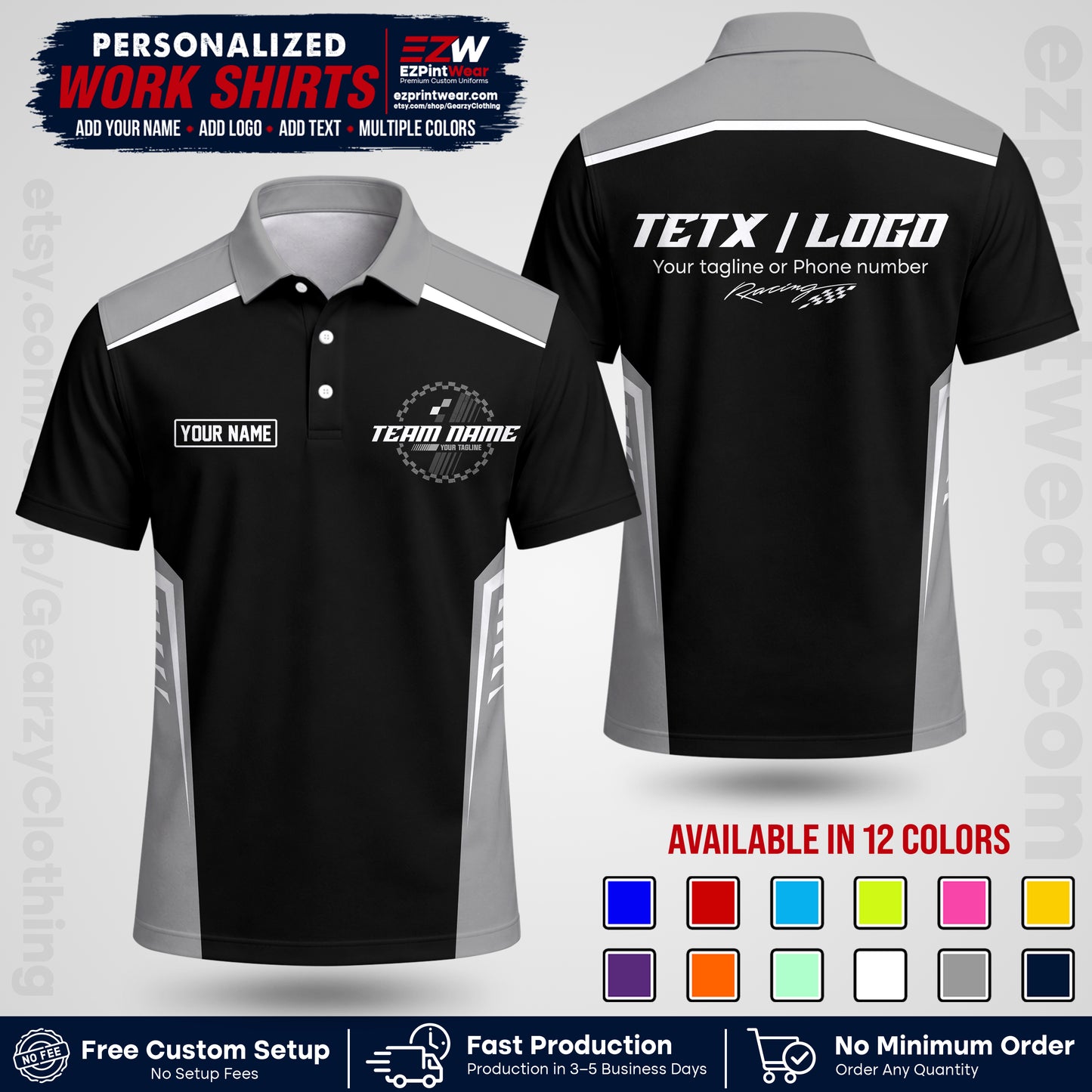 Custom Racing Shirt with Name, Logo & Text | Race Team Uniform | Crew Apparel RC07