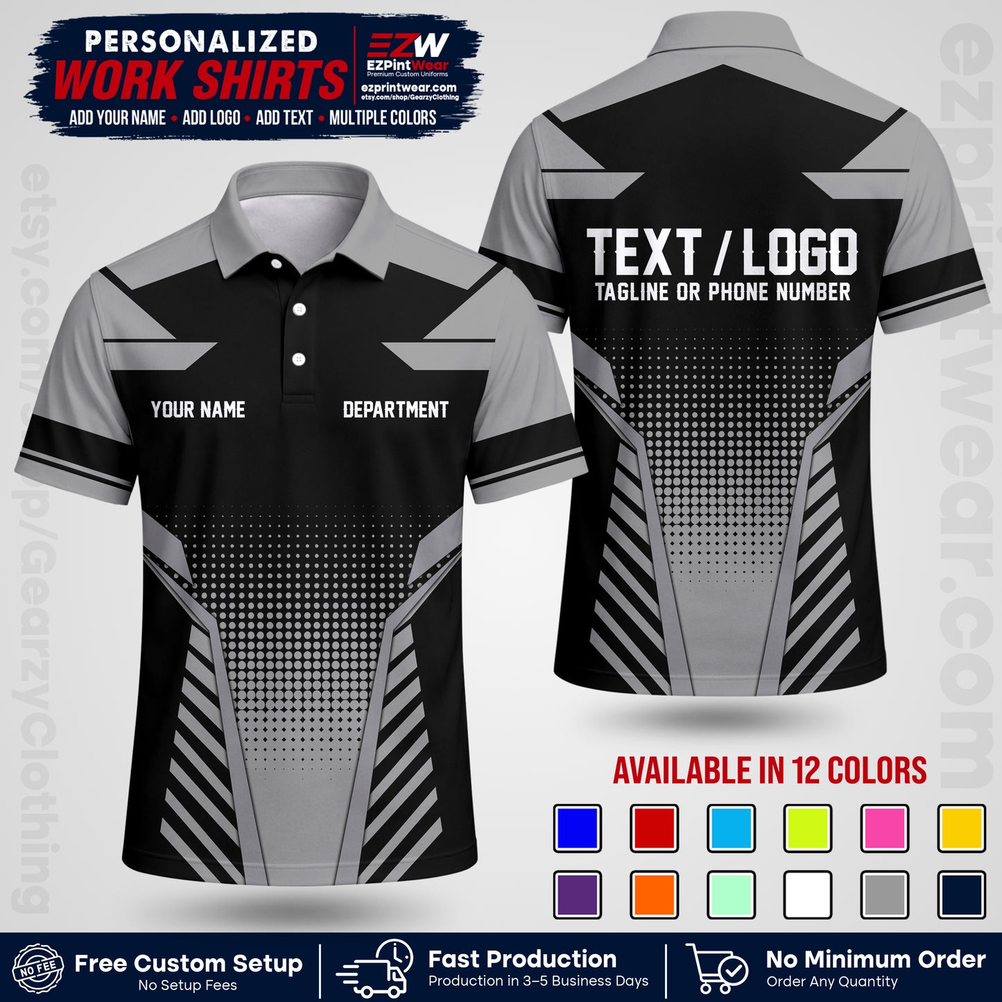 Custom All Over Print Work Uniform Shirt with Name, Logo & Text | Custom Hawaiian Shirt | Company Shirt | Employee Uniform UNF06