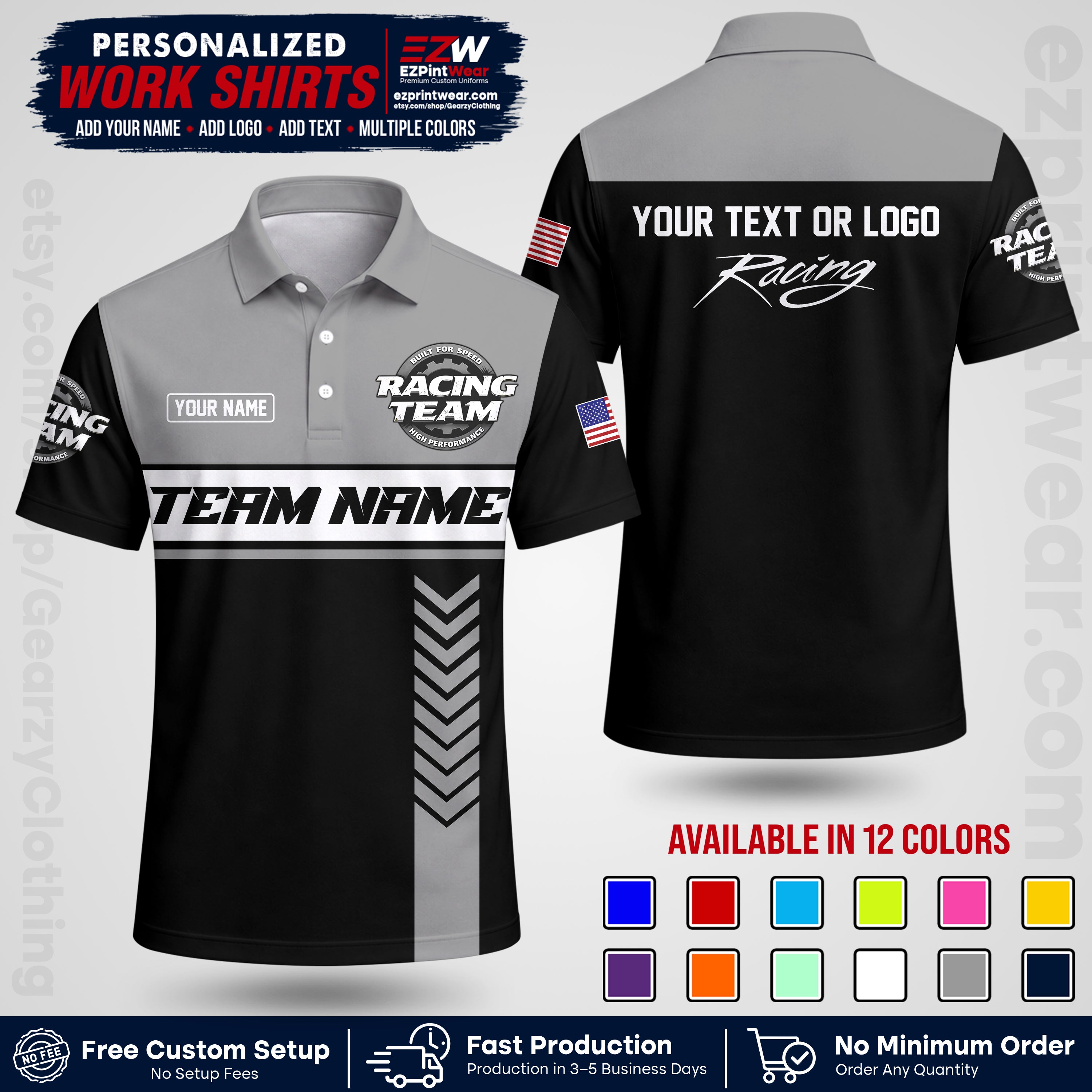 Custom Racing Shirt with Name, Logo & Text | Race Team Uniform | Crew Apparel RC02