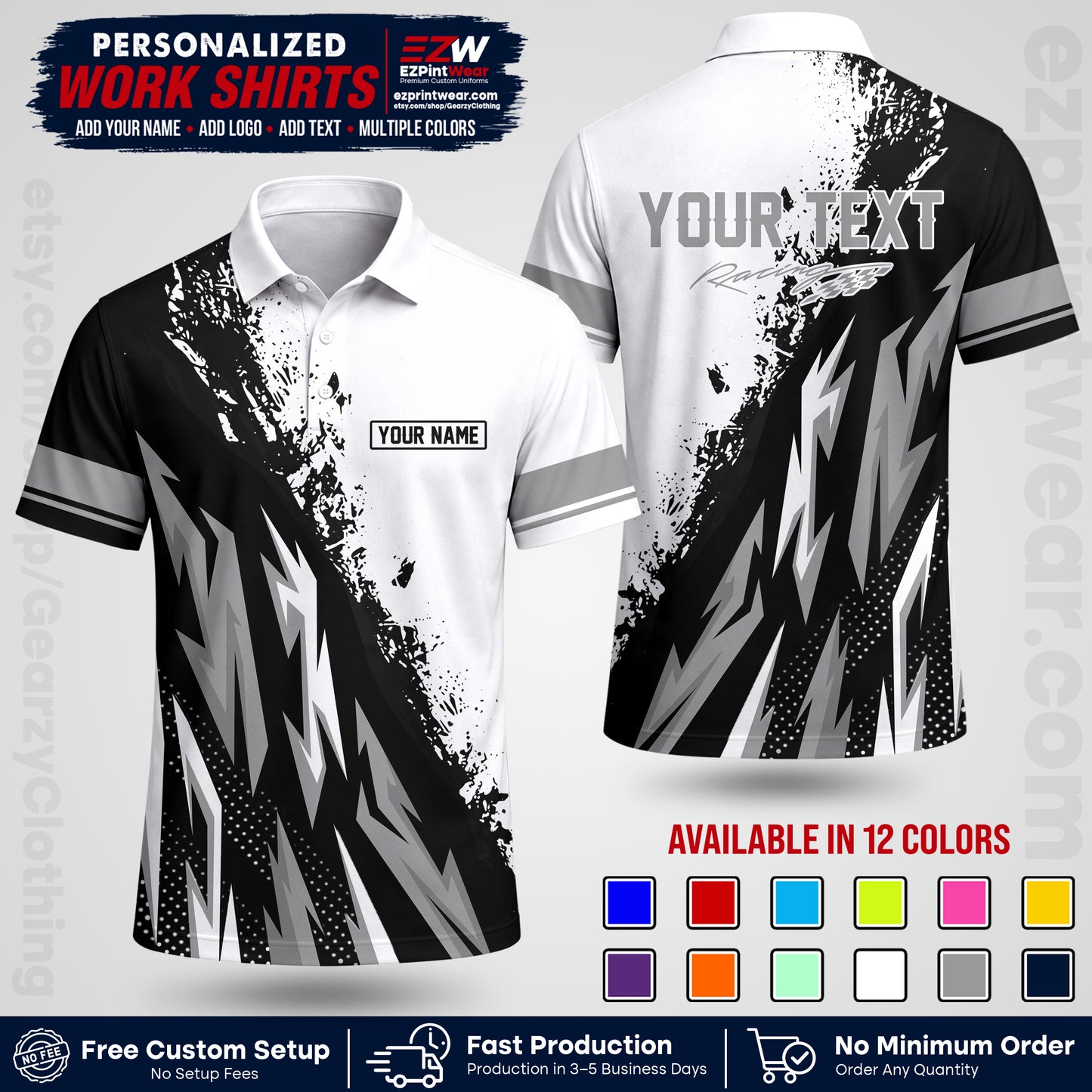 Custom Racing Shirt with Name, Logo & Text | Race Team Uniform | Crew Apparel RC08