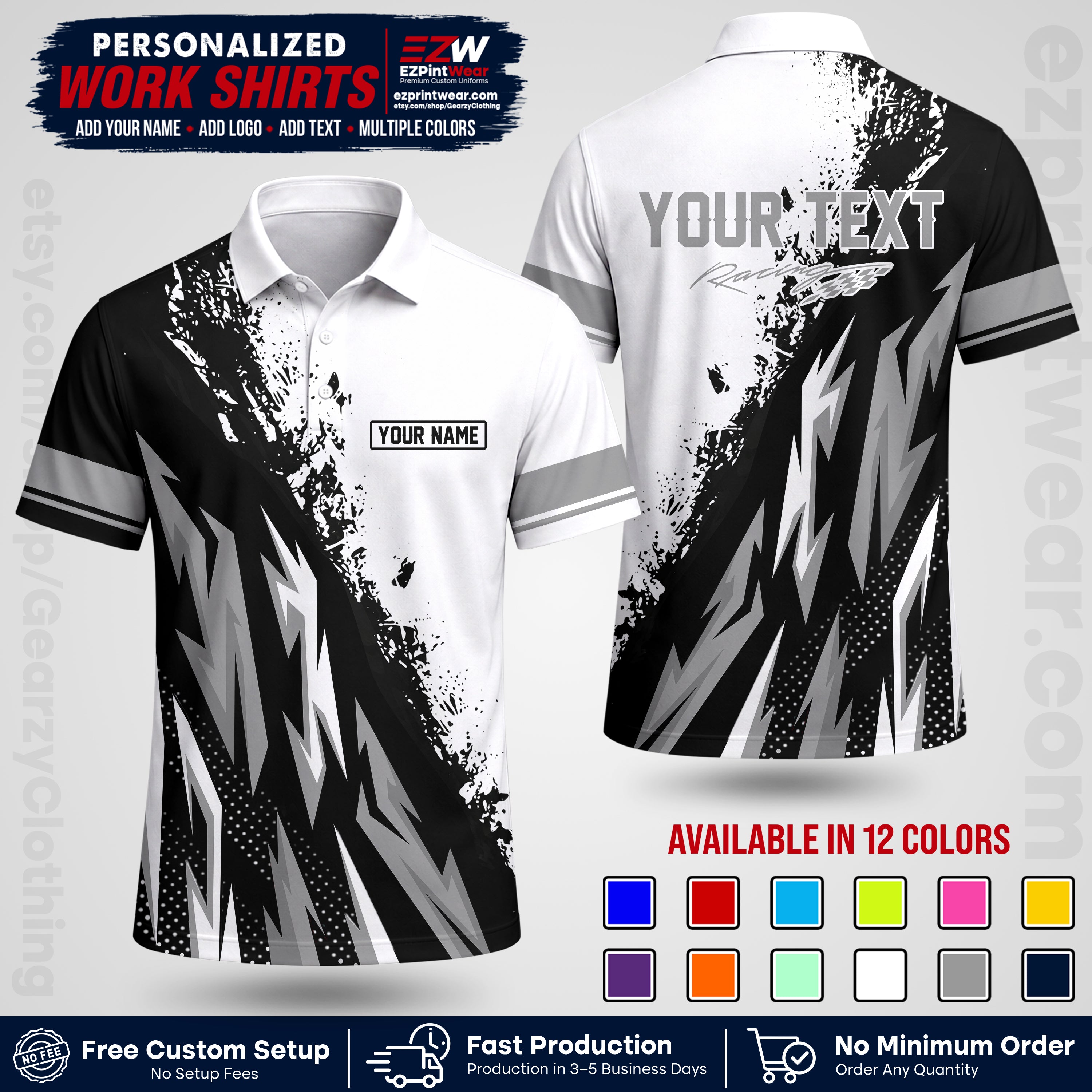 Custom Racing Shirt with Name, Logo & Text | Race Team Uniform | Crew Apparel RC08