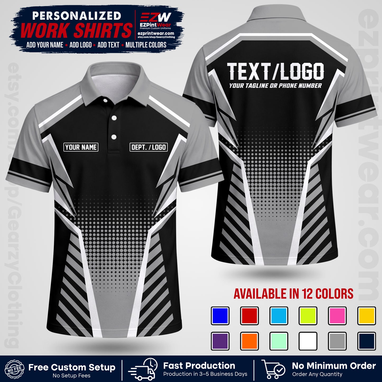 Custom All Over Print Work Uniform Shirt with Name, Logo & Text | Custom Hawaiian Shirt | Company Shirt | Employee Uniform UNF14