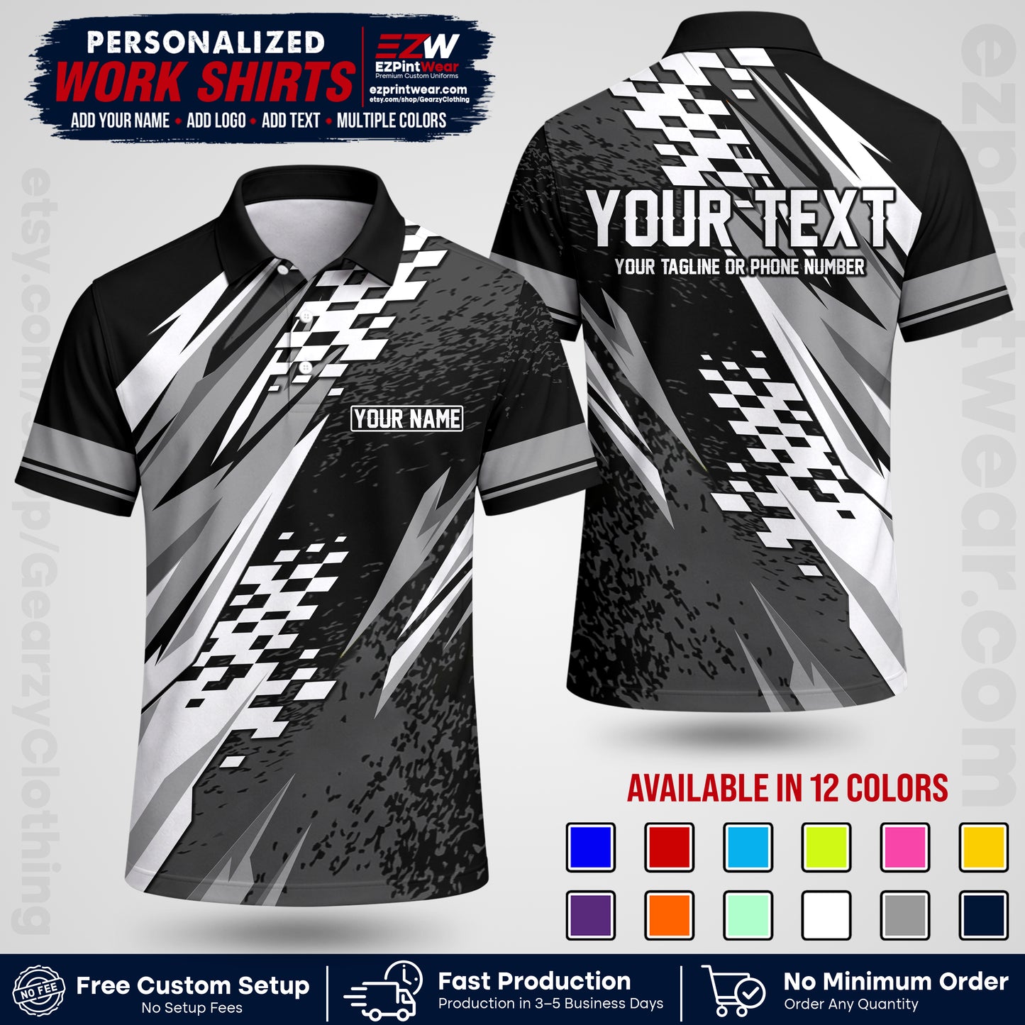 Custom Racing Shirt with Name, Logo & Text | Race Team Uniform | Crew Apparel RC03