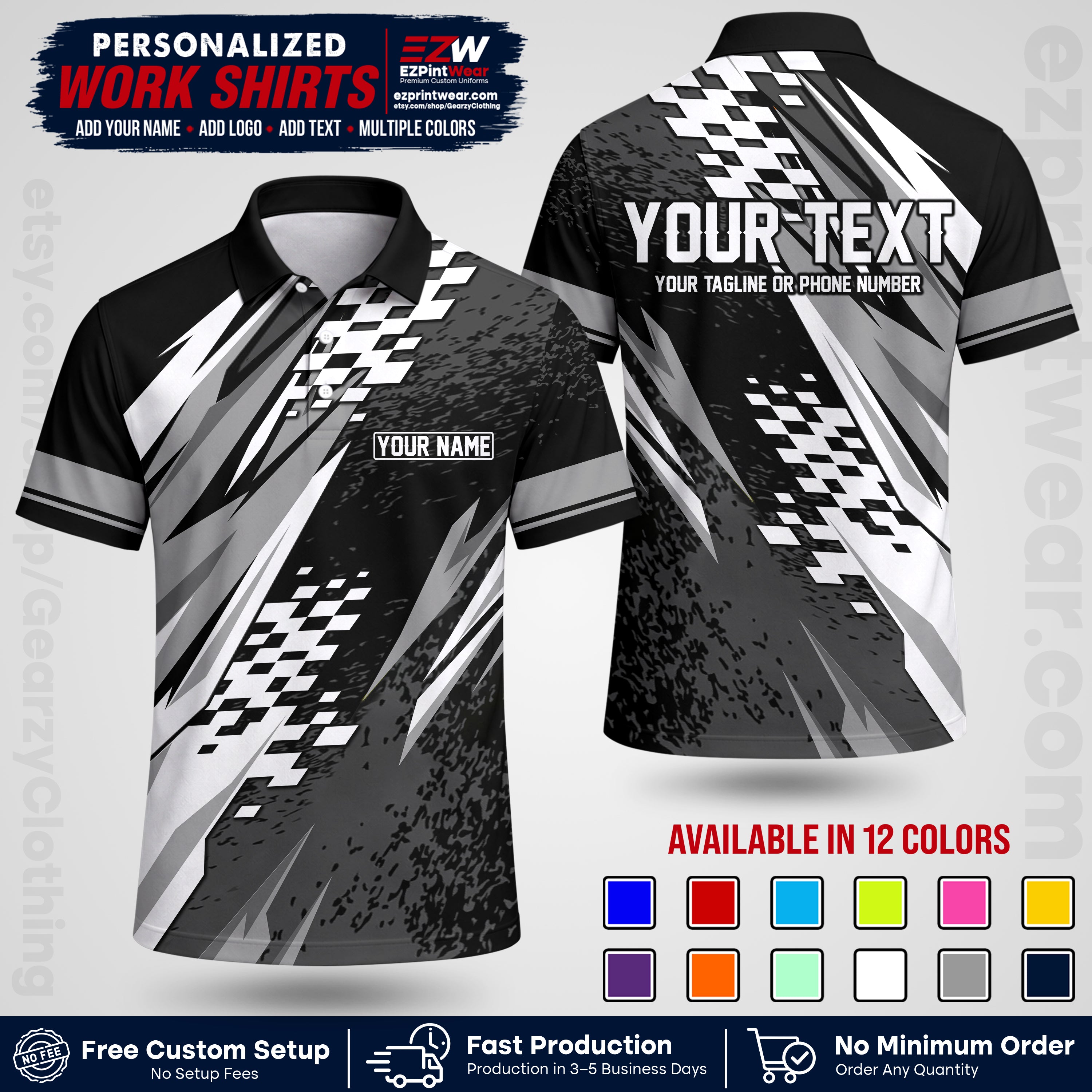 Custom Racing Shirt with Name, Logo & Text | Race Team Uniform | Crew Apparel RC03