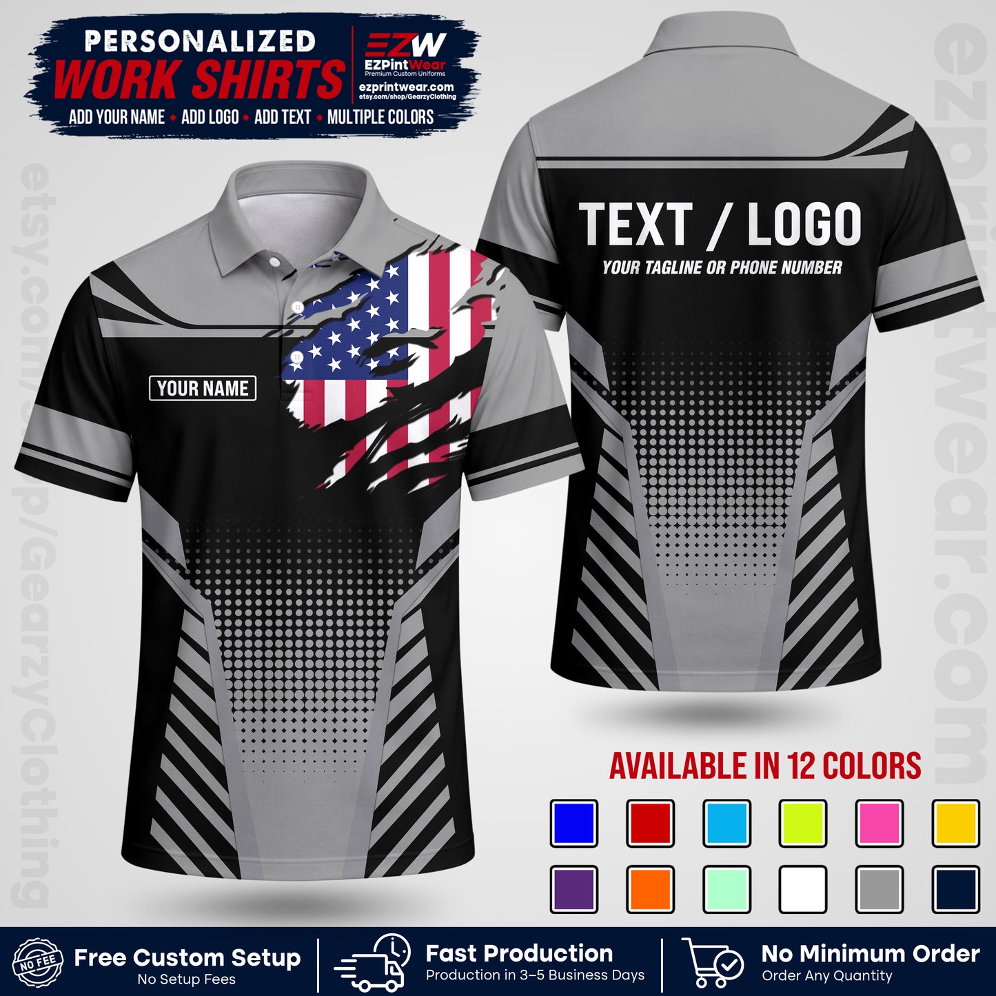 Custom All Over Print Work Uniform Shirt with Name, Logo & Text | Custom Hawaiian Shirt | Company Shirt | Employee Uniform UNF07