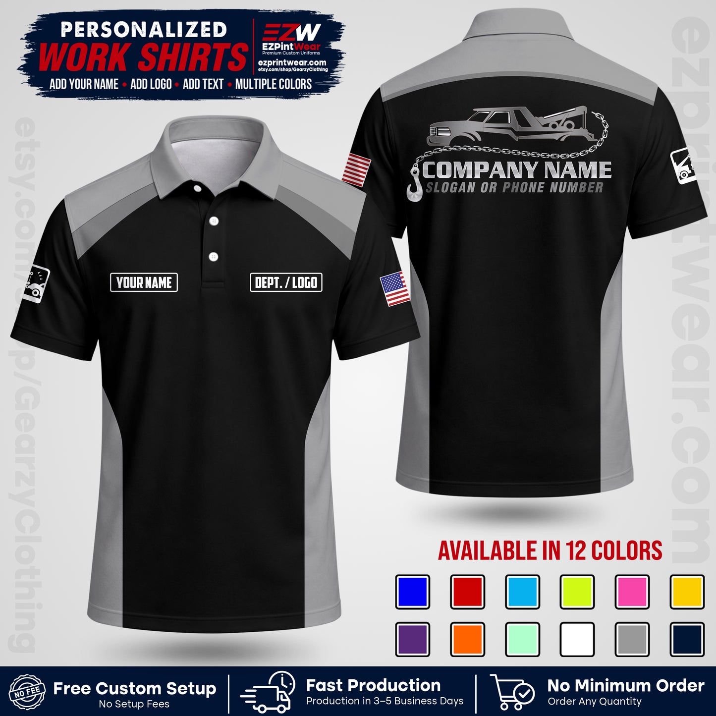 Custom Towing Shirt with Name, Logo & Text | Towing Company Uniform | Workwear TW01